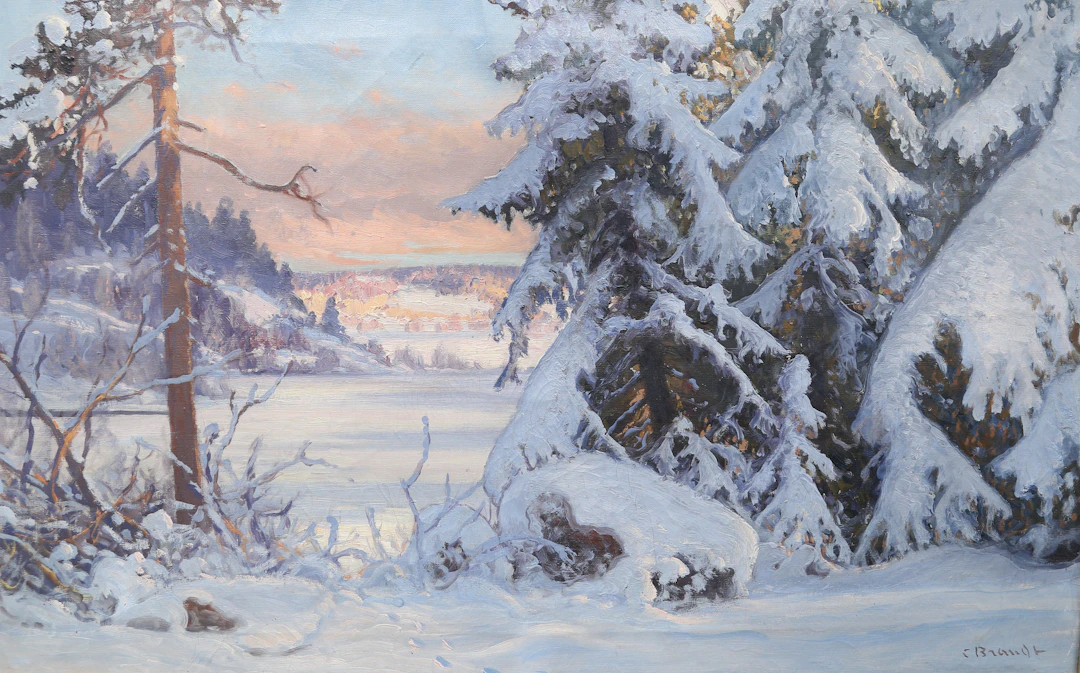 CARL BRANDT. Olja på duk, vintermotiv, signerad.