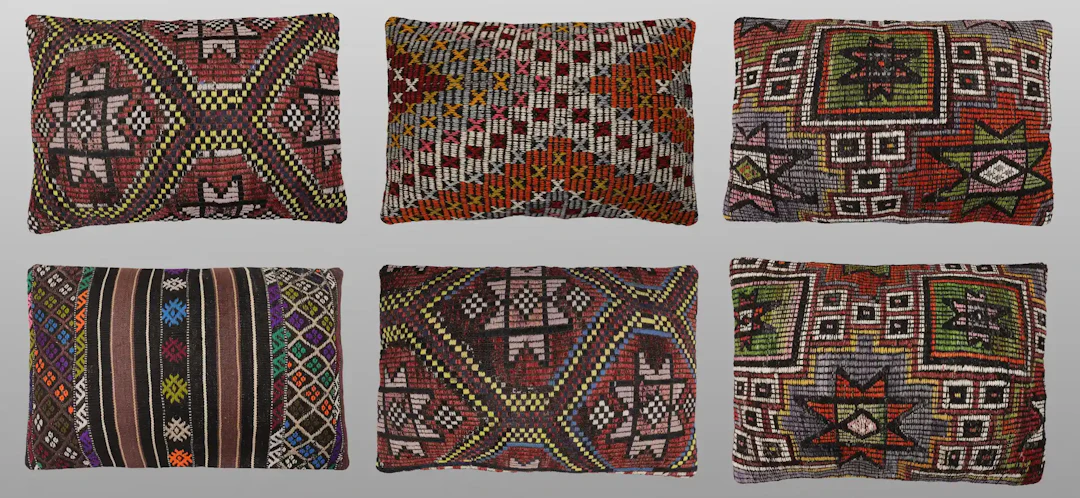 ORIENTMATTA. Parti kuddfodral 6st, anatoliska Kelim fragment, 60 x 40 cm.