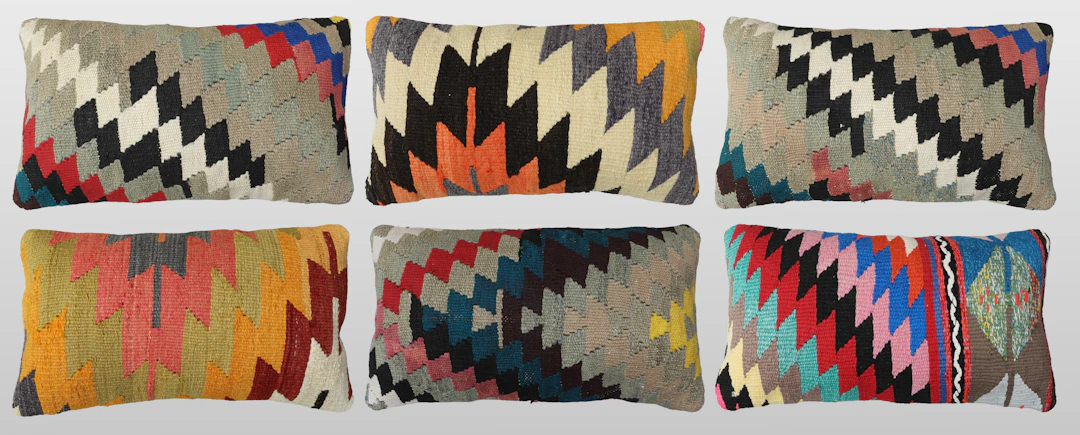 ORIENTMATTA. Parti kuddfodral 6st, anatoliska Kelim fragment, 50 x 30 cm.