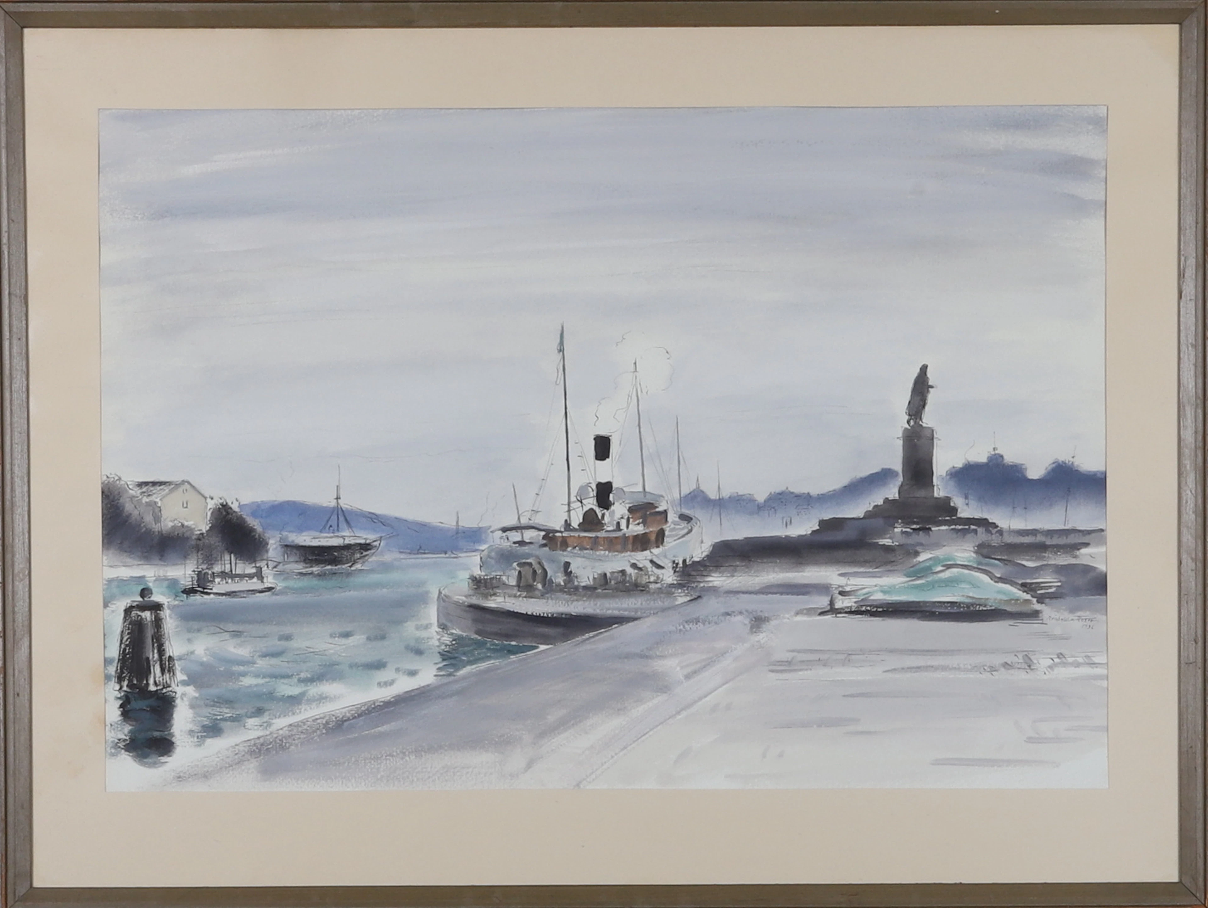 REINHOLD VON ROSEN. "Skeppsbron Stockholm", akvarell, signerad och
