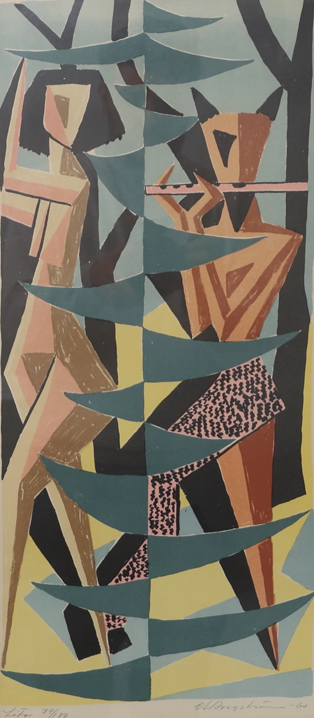 CARL EINAR BORGSTRÖM. Abstrakta figurer, litografi, 74/180, signerad