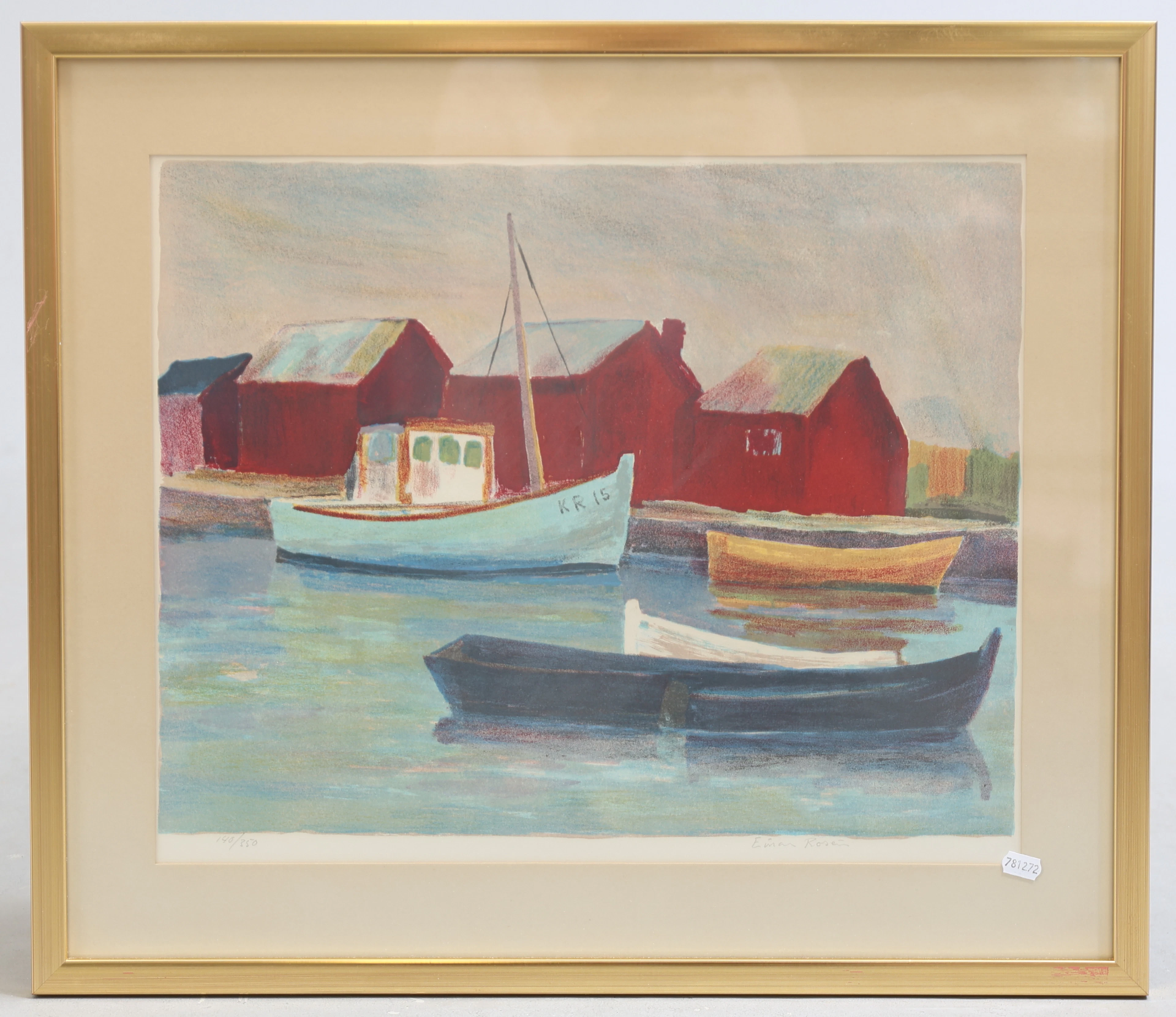 EINAR ROSÉN. Båthamn, litografi, signerad och numrerad 140/350.