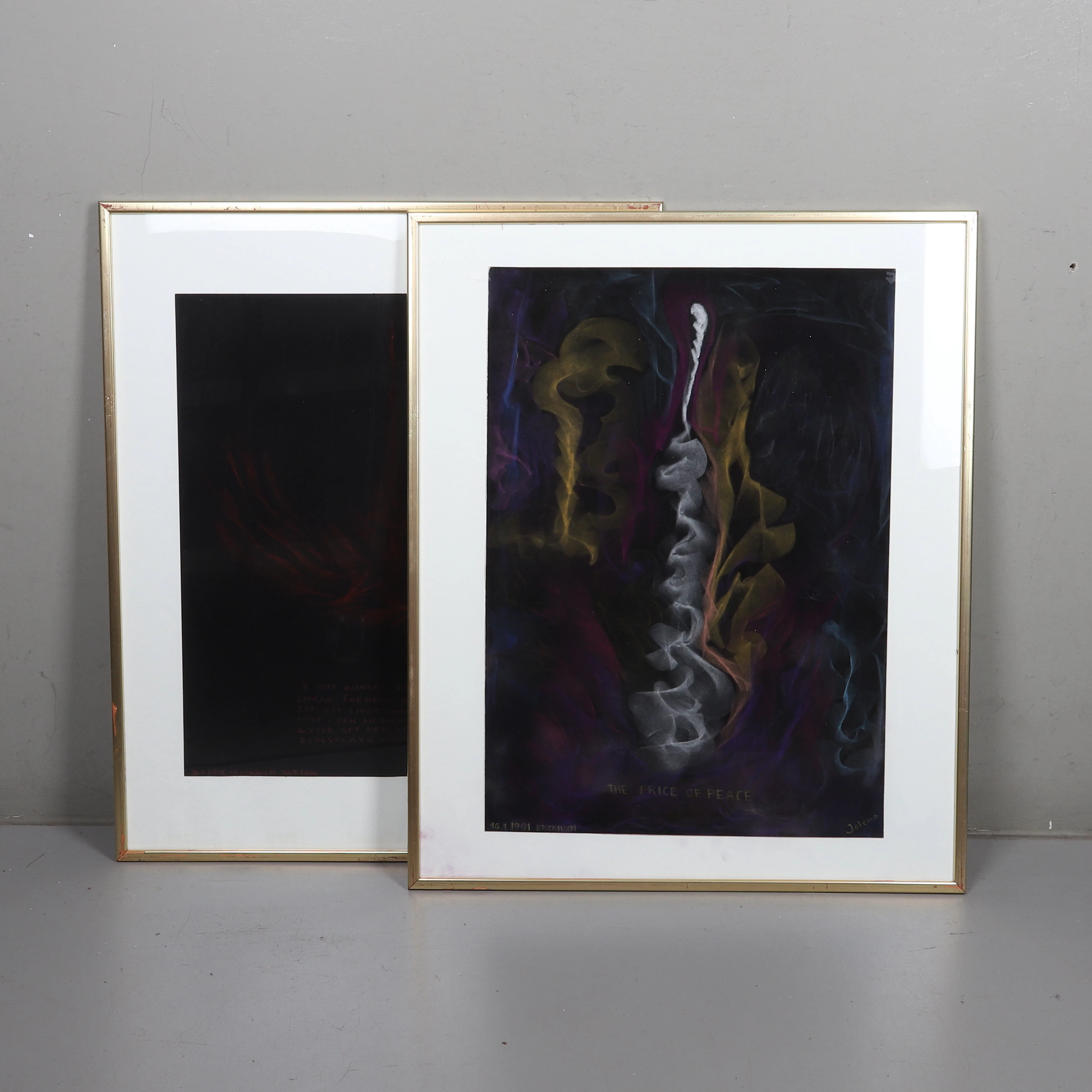 OIDENTIFIERAD KONSTNÄR, Pastell på papper, 2 st, abstrakt komposition