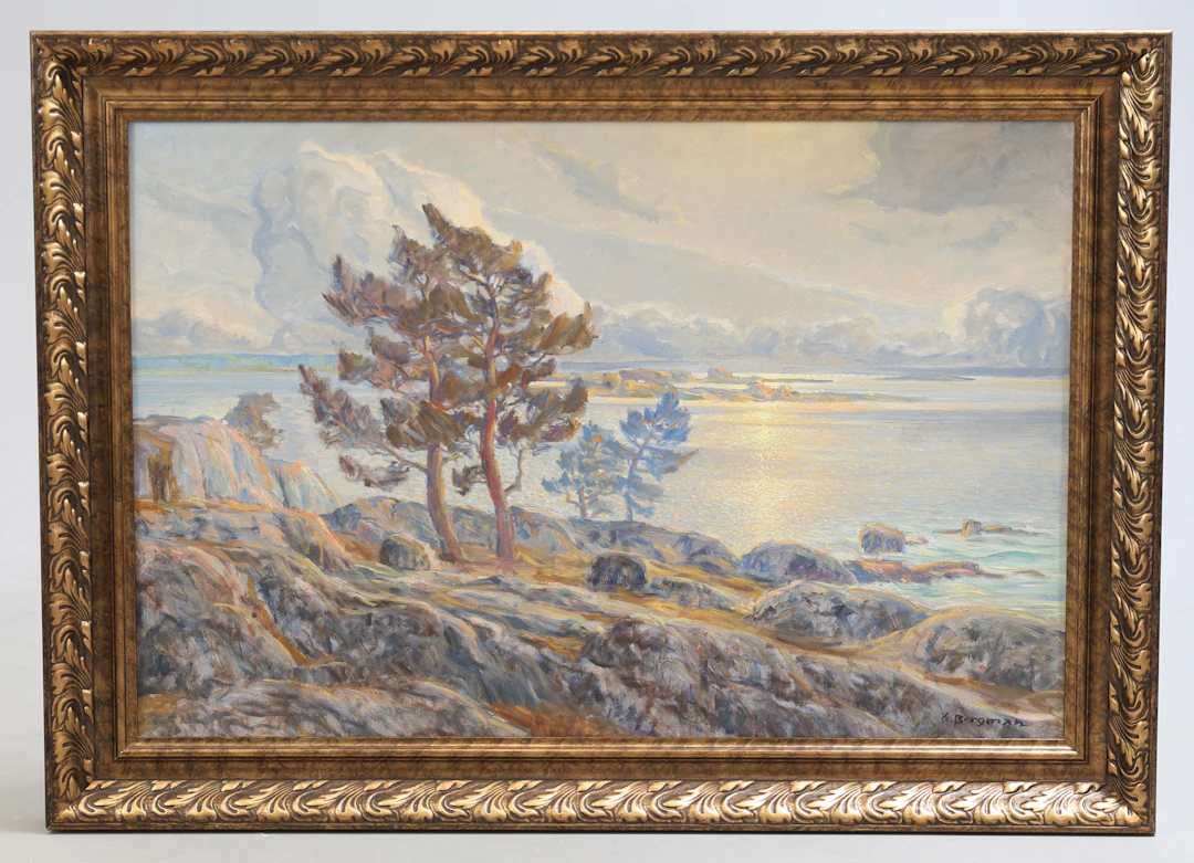 KARL BERGMAN. "Vårmorgon – Blekinge Skärgård", olja på duk, signerad
