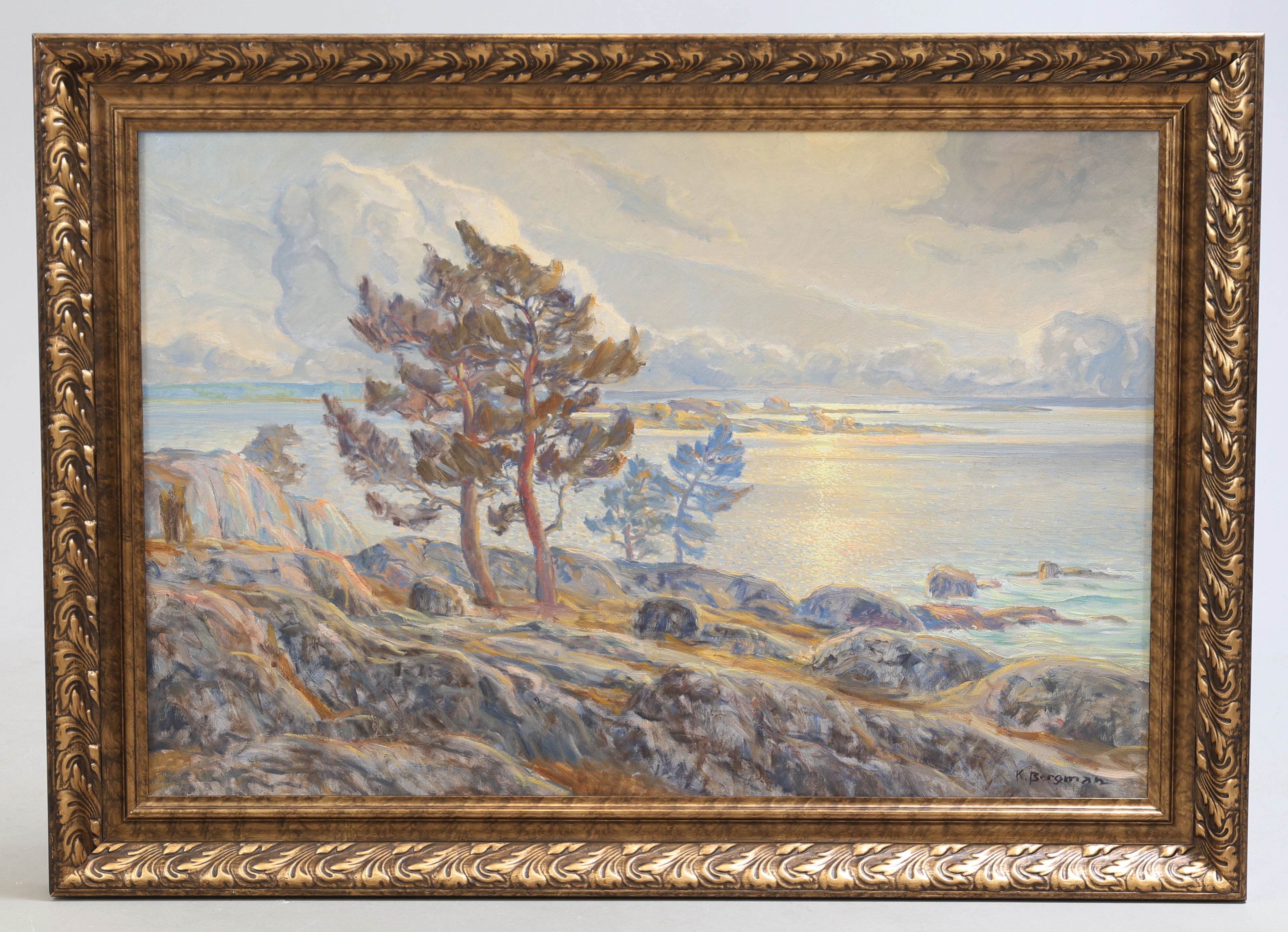KARL BERGMAN. "Vårmorgon – Blekinge Skärgård", olja på duk, signerad