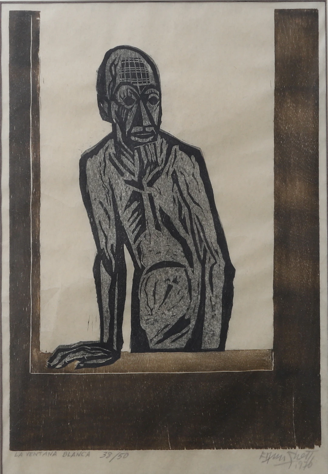 FRANCISCO AMIGHETTI. (Costa Rica, 1907–1998), Träsnitt, " La Ventana