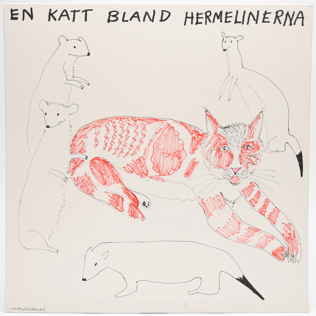 MARTIN MÖLDENER. "En katt bland hermelinerna", tusch på passepartout, signerad.
