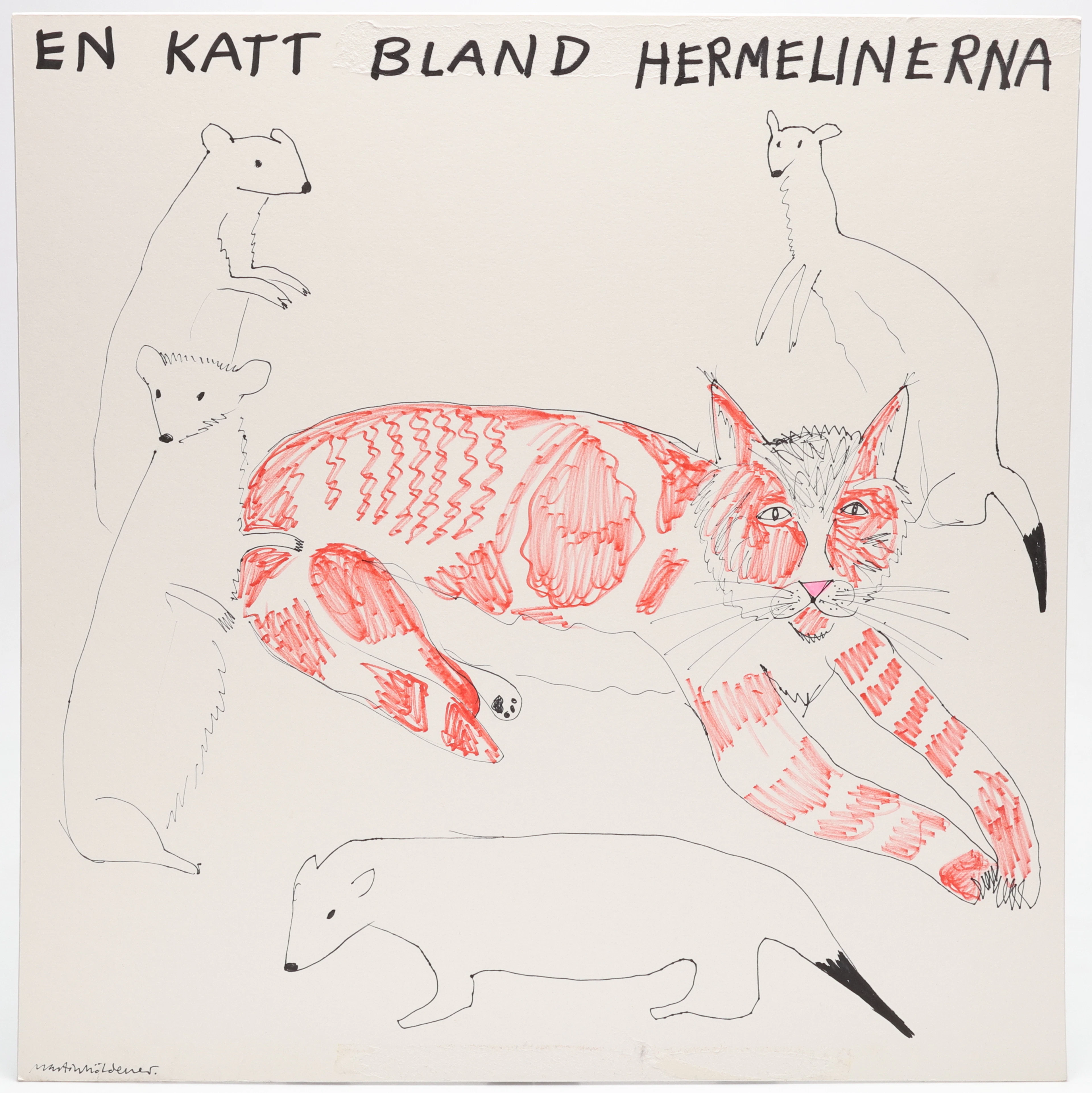 MARTIN MÖLDENER. "En katt bland hermelinerna", tusch på passepartout, signerad.