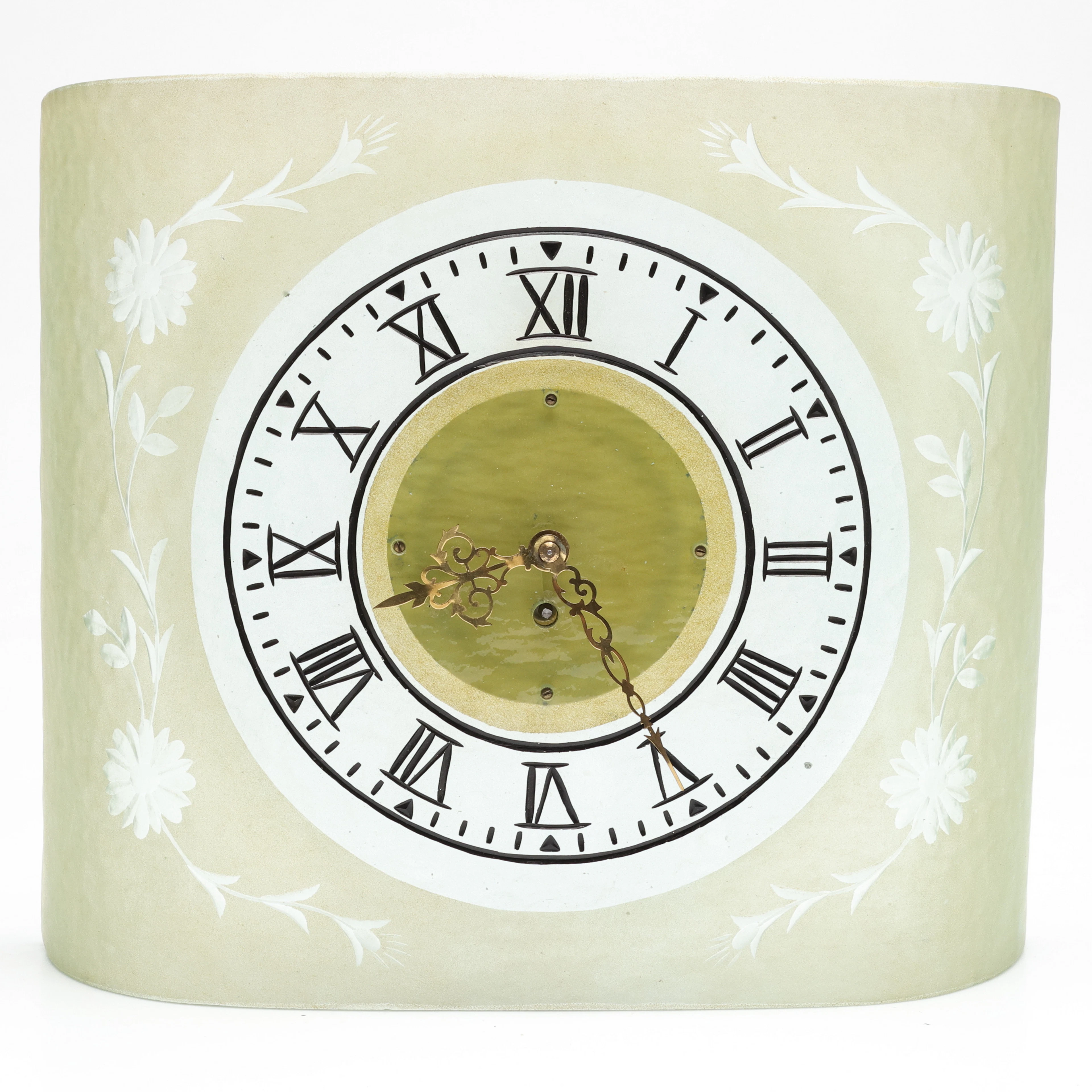 VÄGGUR, etsat råglas, mekaniskt urverk, Art Deco, 1930/40-tal.