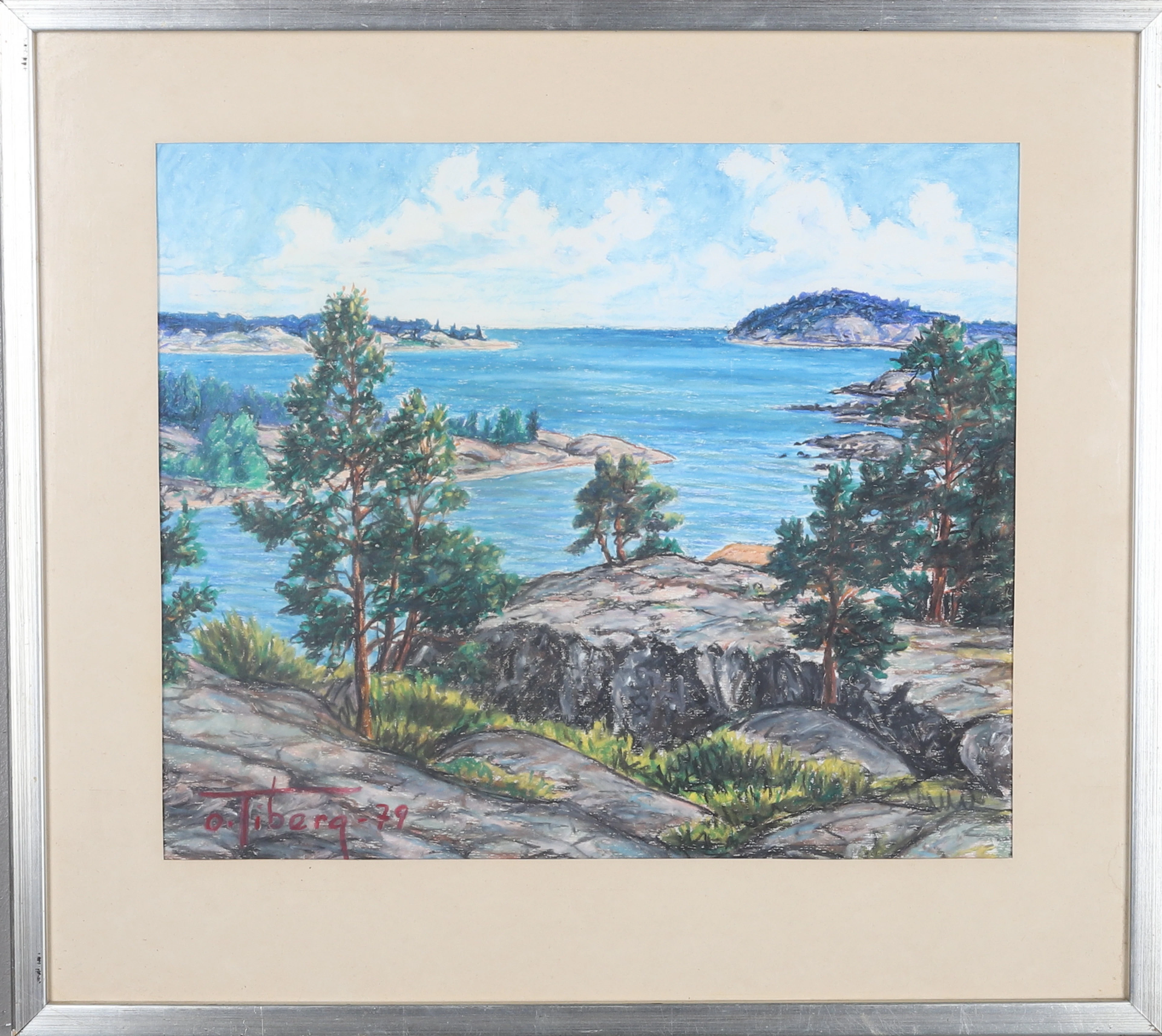 ODERT TIBERG. Pastellkrita på papper, kustmotiv, signerad och daterad.