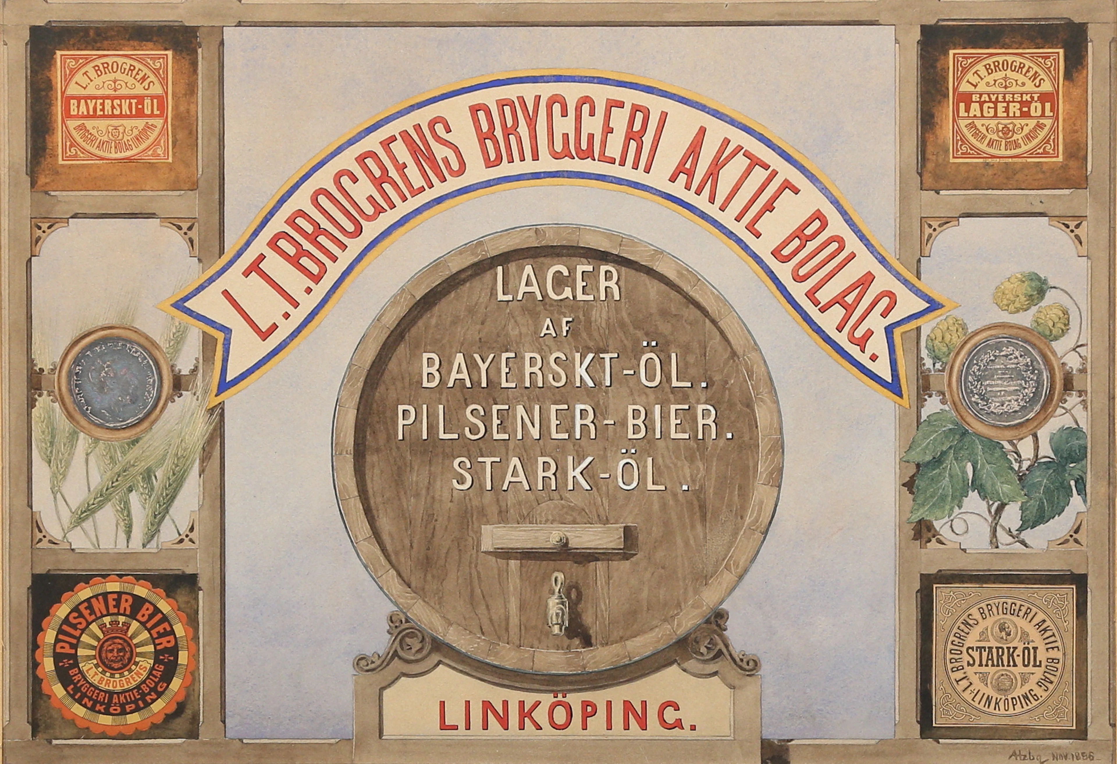 OIDENTIFIERAD KONSTNÄR. TAVLA, blandteknik, L.T. Brogrens Bryggeri