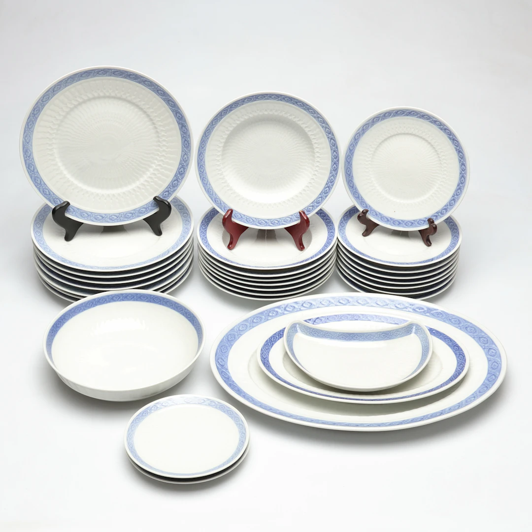 ARNOLD KROGH. servisdelar, 30 delar, "Blå vifte", Royal Copenhagen, Danmark.
