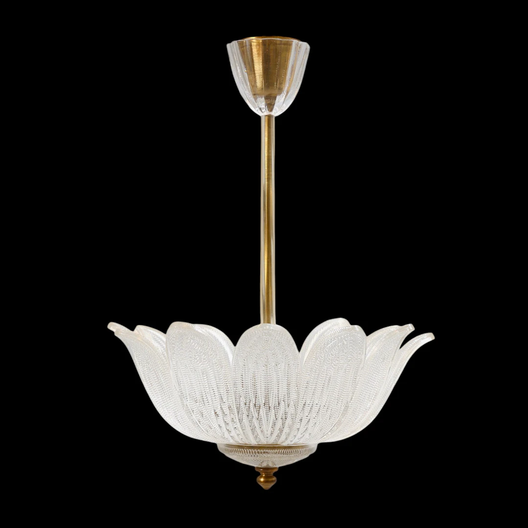 CARL FAGERLUND. Taklampa, glas & mässing, Swedish Modern, Orrefors, 1940-tal.