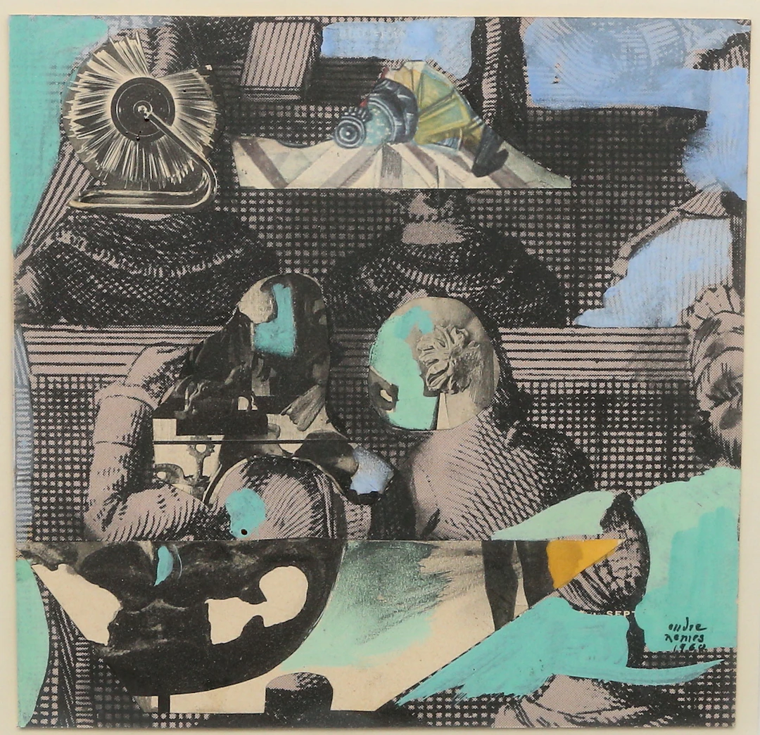 ENDRE NEMES. collage och tempera, "Har vi inte träffats förut?", signerad