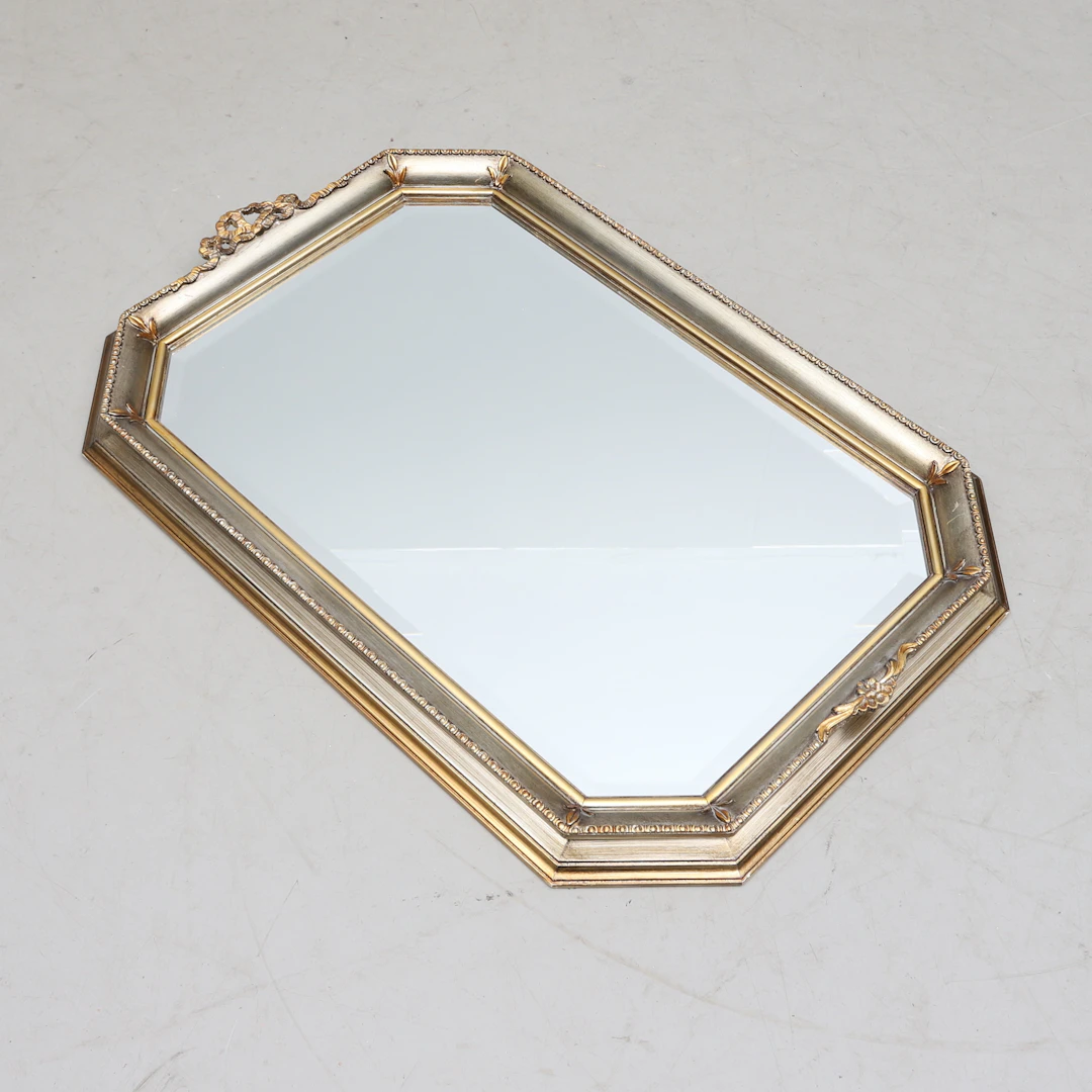 SPEGEL, fasettslipat glas, bronserad ram, 19/2000-tal.