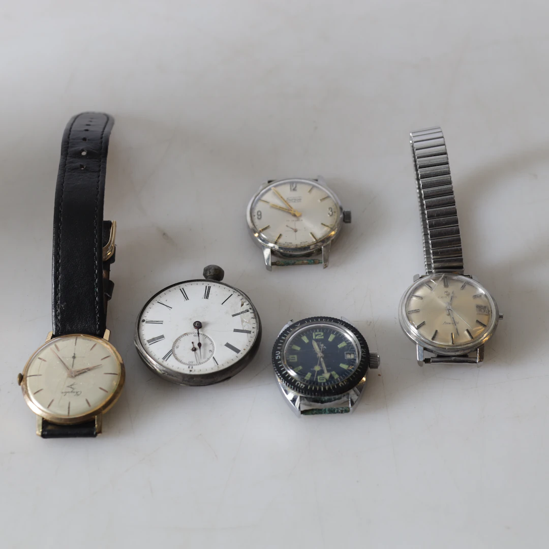 ARMBANDSUR, samt fickur, 5 delar, delvis Certina, 1900-tal.