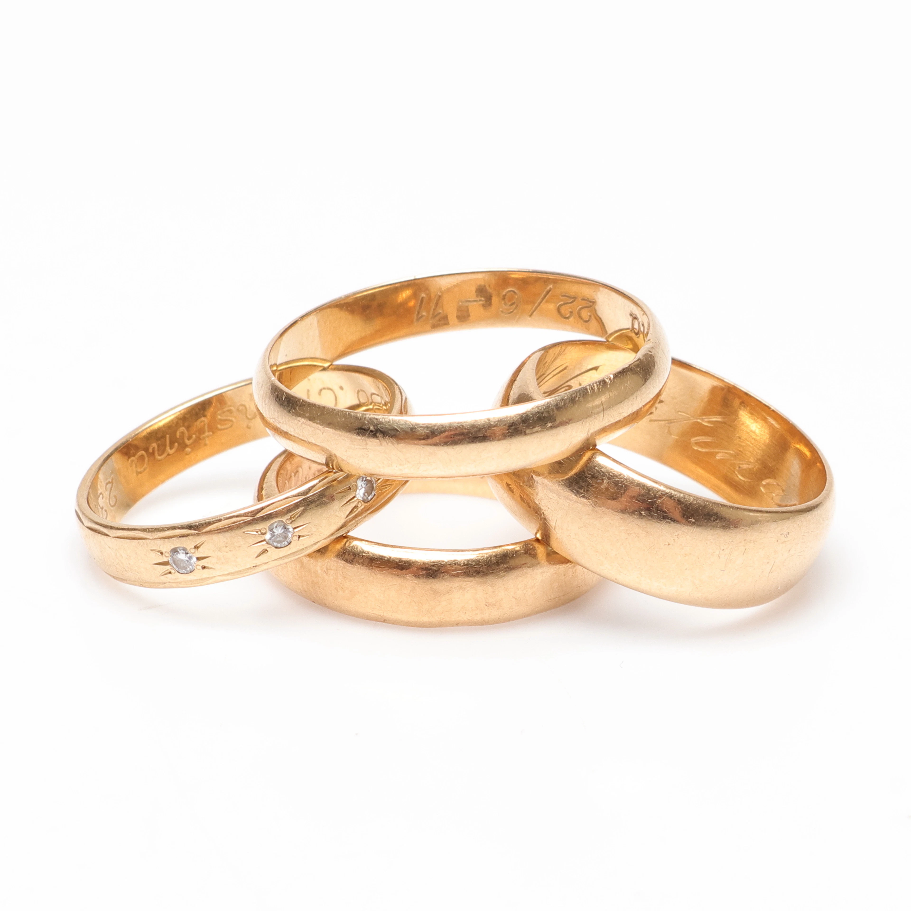 RINGAR, 4st, 18K guld, vikt ca 20.6 gram.