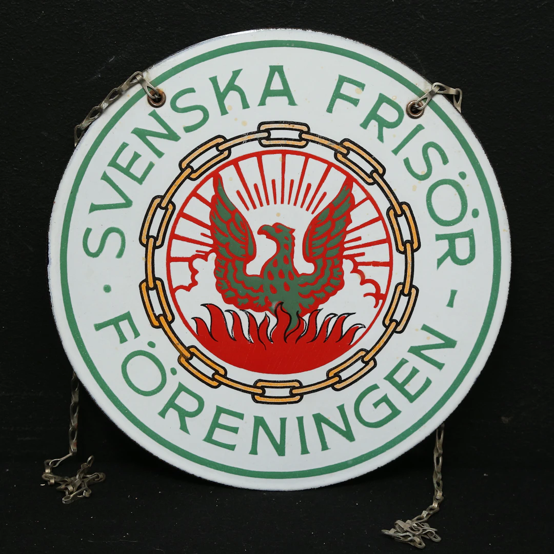 SKYLT, emalj, Svenska Frisör Föreningen.