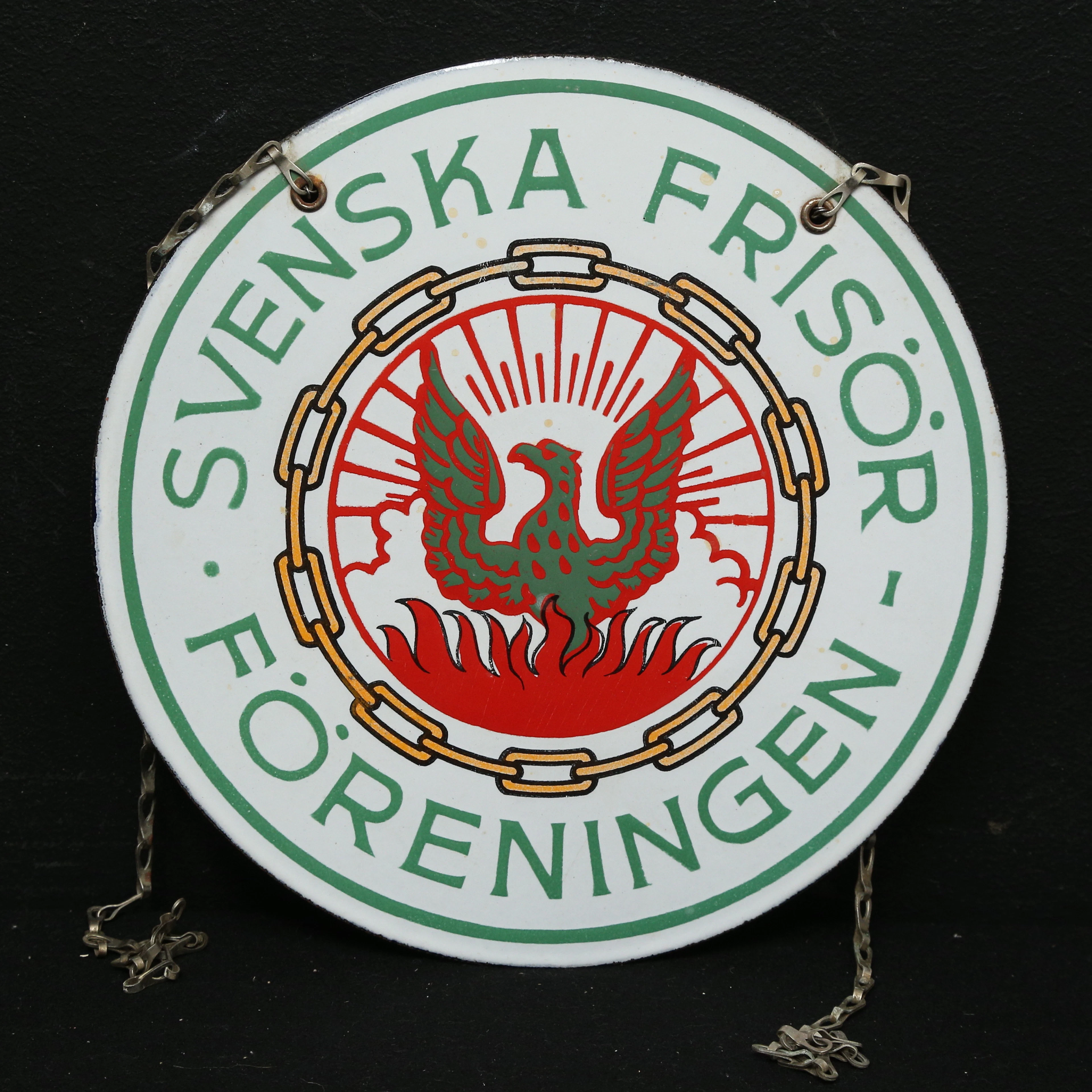 SKYLT, emalj, Svenska Frisör Föreningen.