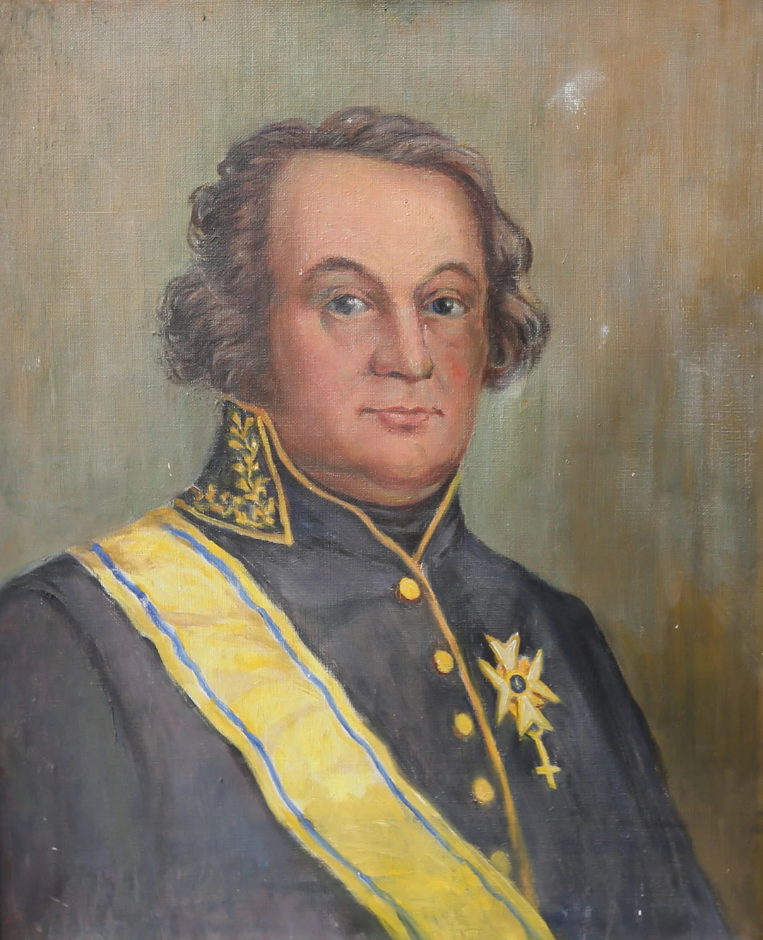OKÄND KONSTNÄR. Porträtt, olja på duk, militär, efter äldre förlaga.