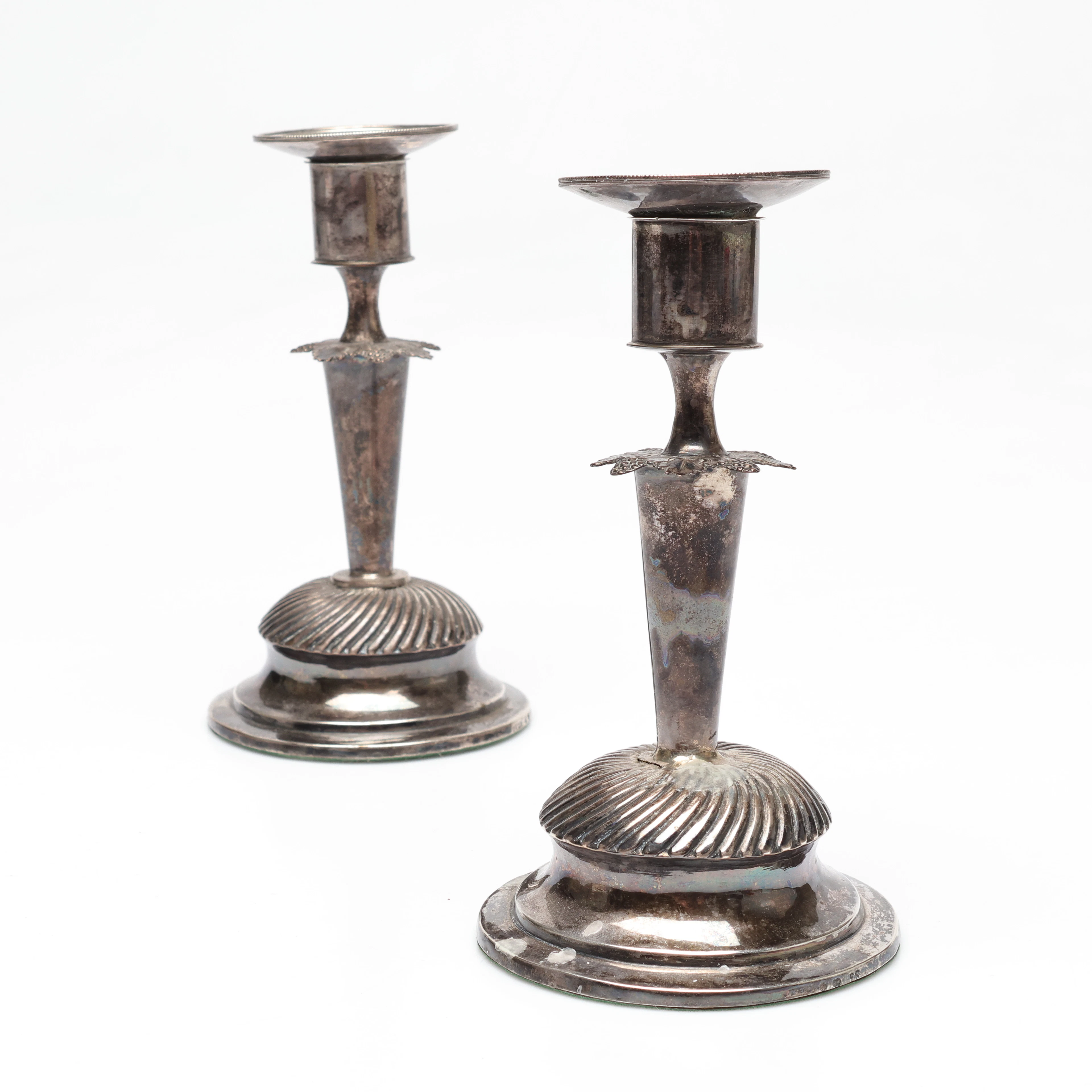 LJUSSTAKAR, ett par, nyrokoko, silver, Carl Petter Lampa, 1800-tal.