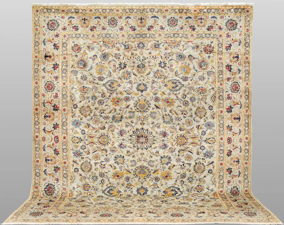 ORIENTMATTA. Äldre Keshan, abrasher från tillverkning, 400 x 302 cm.