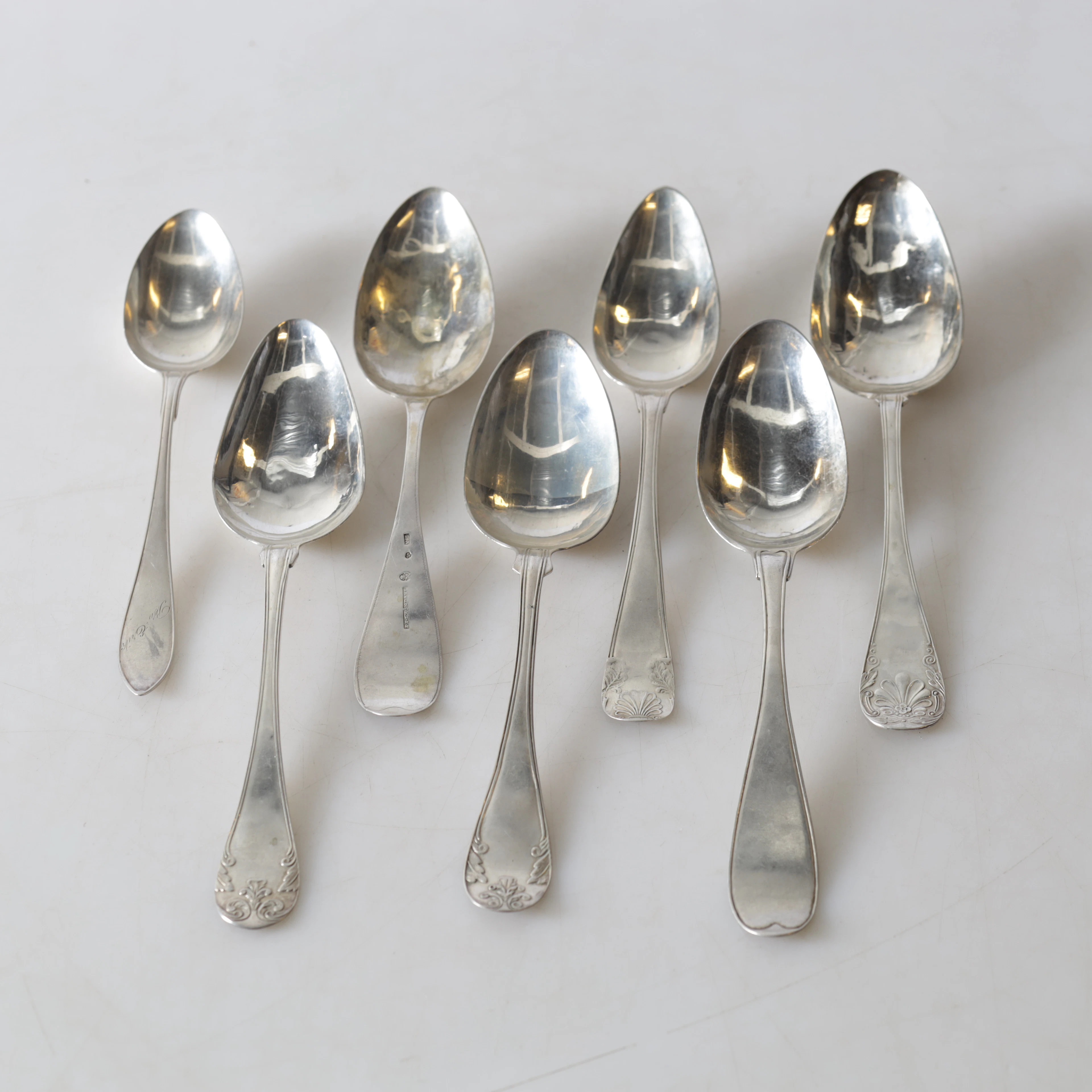 SKEDAR, 7 st, silver, olika tillverkare & modeller, 1800-/1900-tal.