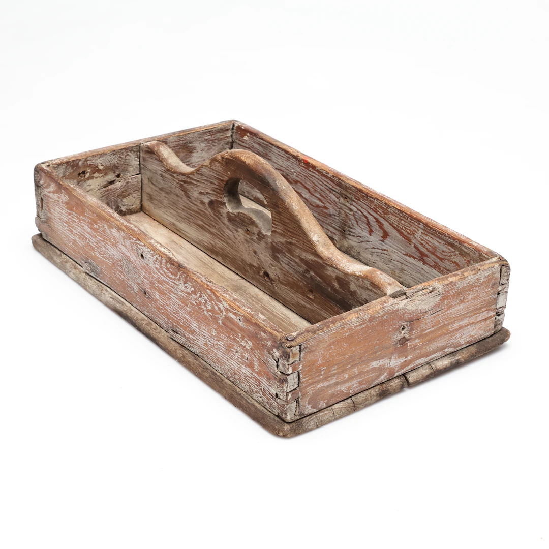 BESTICKKORG, trä, allmoge, spår av originalfärg, 1800-tal.