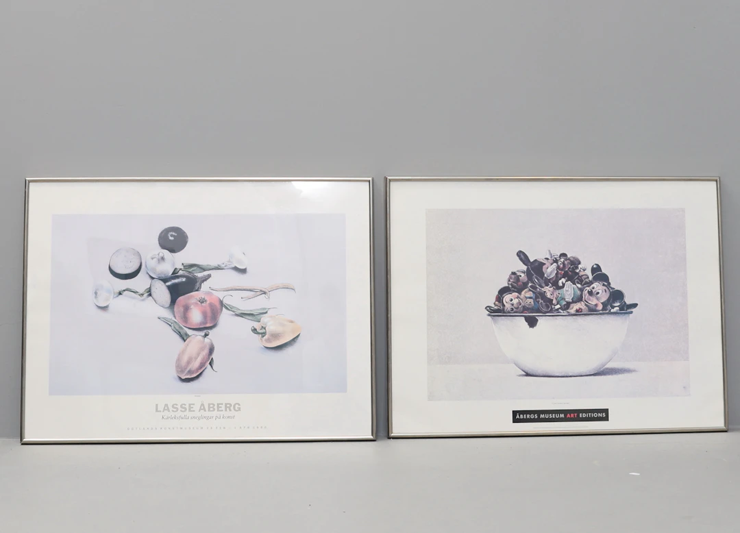LASSE ÅBERG. Affischer, 2 st, "Mussaka" och "To Filip", 1990-tal.