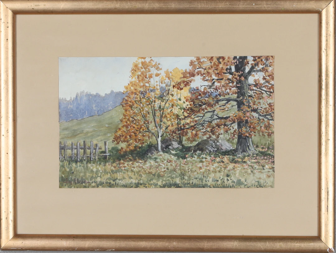 AUGUST OLSSON. akvarell, signerad.