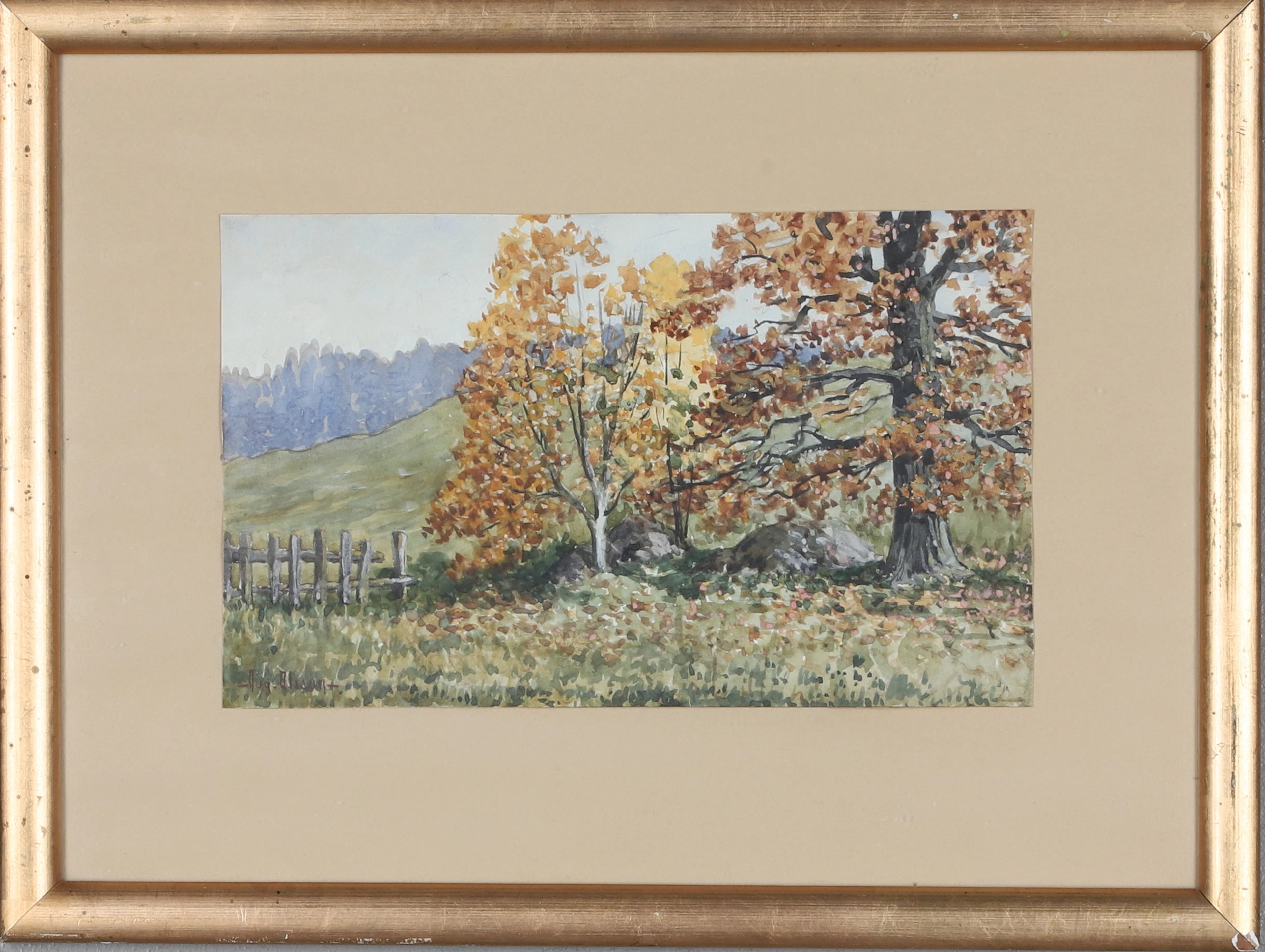 AUGUST OLSSON. akvarell, signerad.