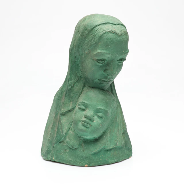 OIDENTIFIERAD KONSTNÄR. skulptur, patinerad lera, signerad EL Mary.