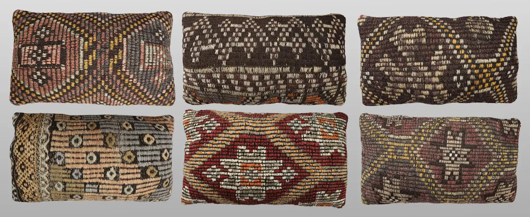 ORIENTMATTA. Parti kuddfodral 6st, anatoliska Kelim fragment, 50 x 30 cm.