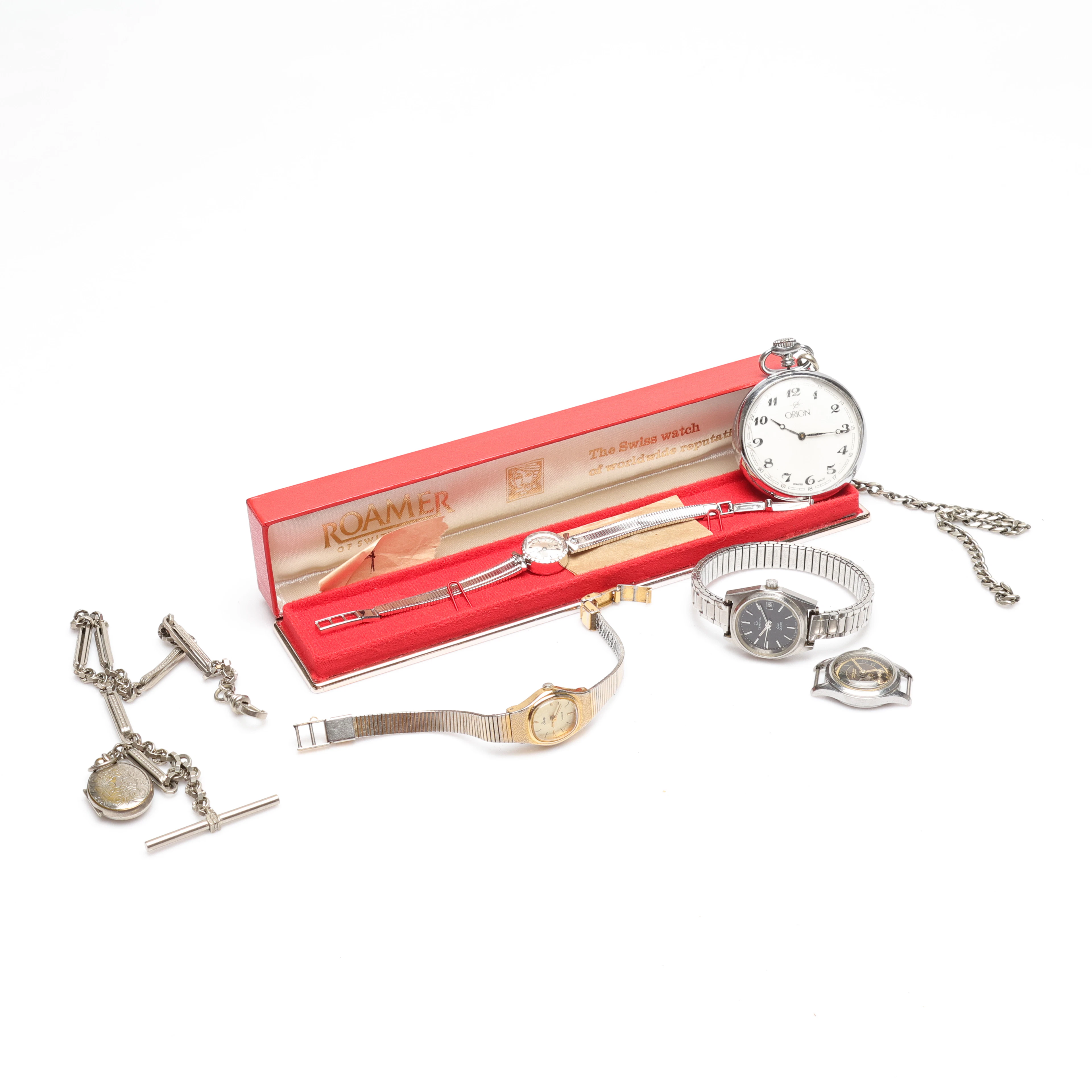 ARMBANDSUR samt FICKUR, KEDJA, 6 delar.