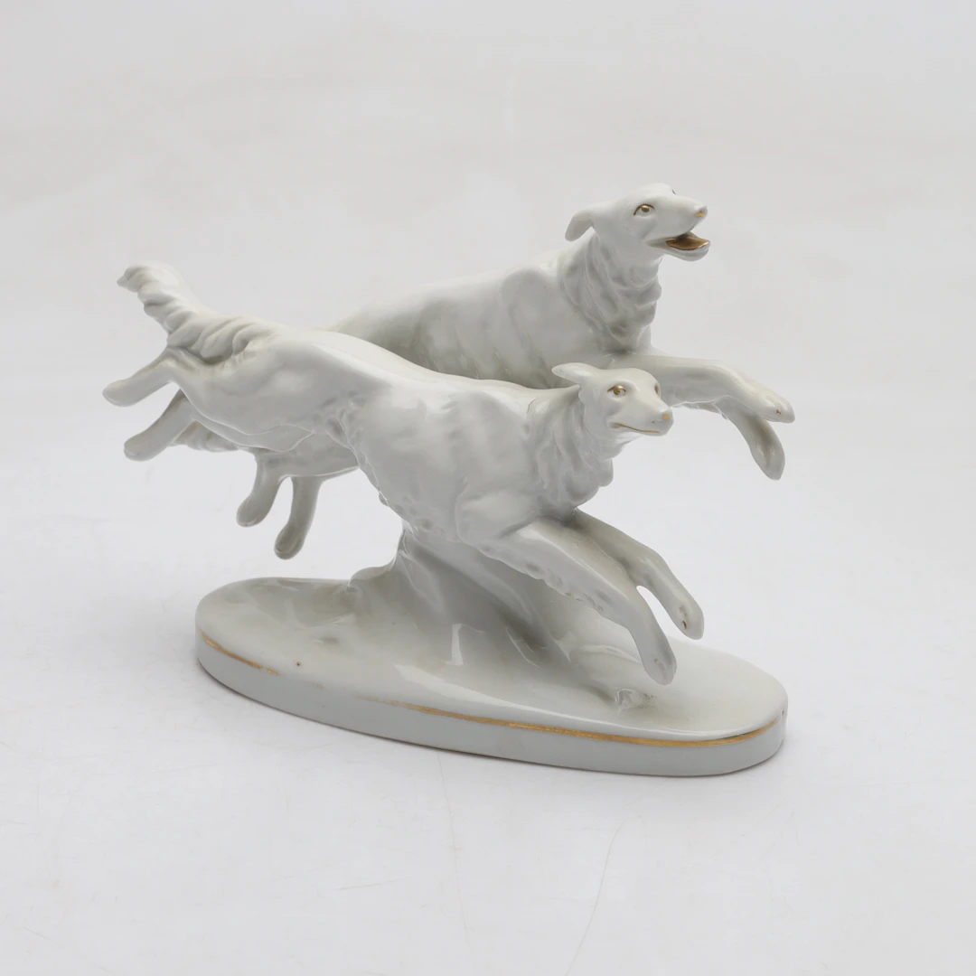 FIGURIN, Porslin, Borzoi/ Ryska Vinthundar, Porzellanfabrik Carl Scheidig