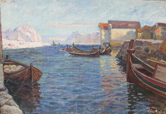JUSTUS LUNDEGÅRD. olja på duk, ristad signatur, Lofoten.