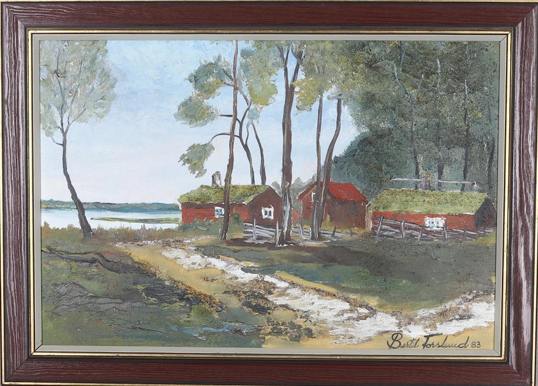 BERTIL FORSLUND. "Julitta vid Hjälmaren", olja på pannå, signerad.