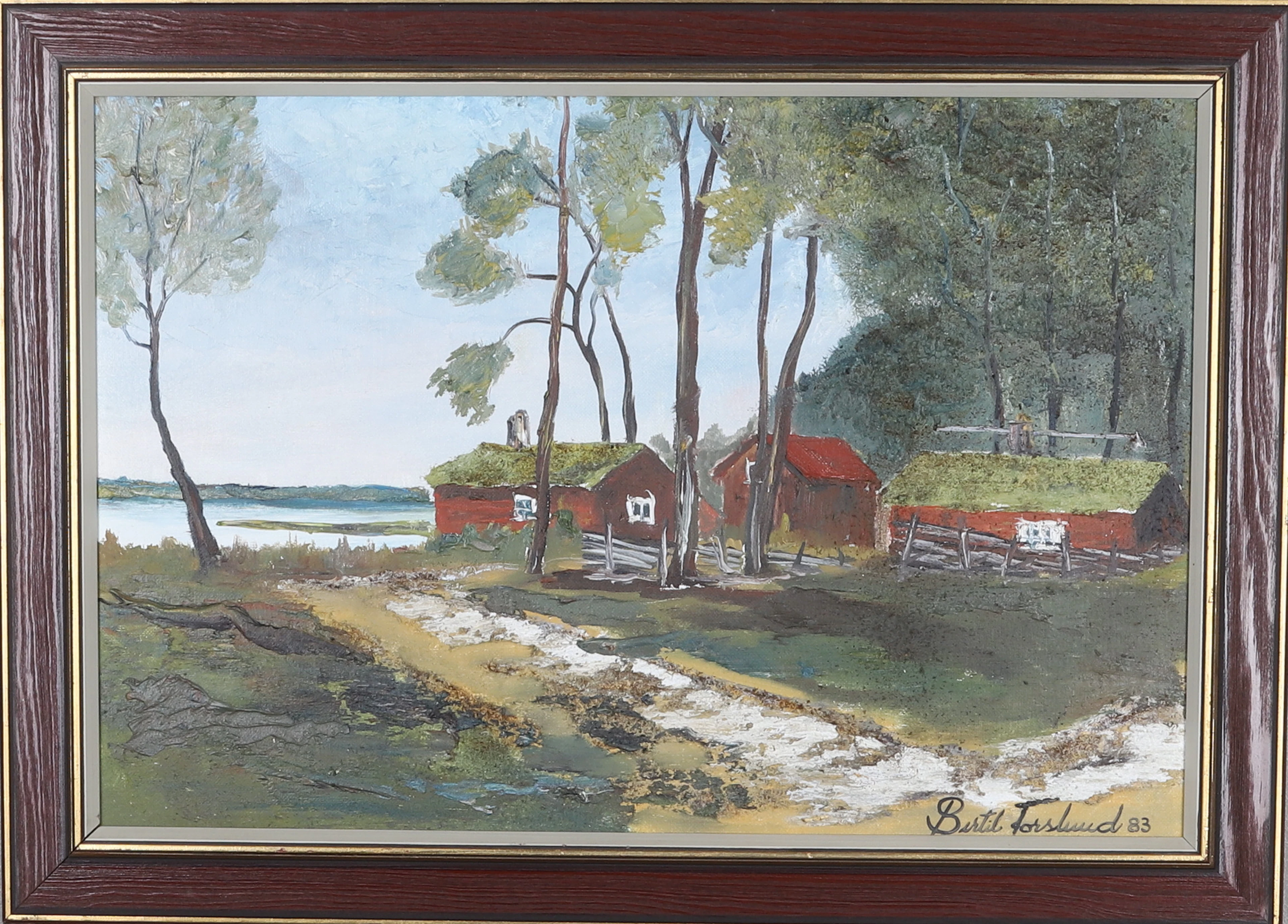 BERTIL FORSLUND. "Julitta vid Hjälmaren", olja på pannå, signerad.