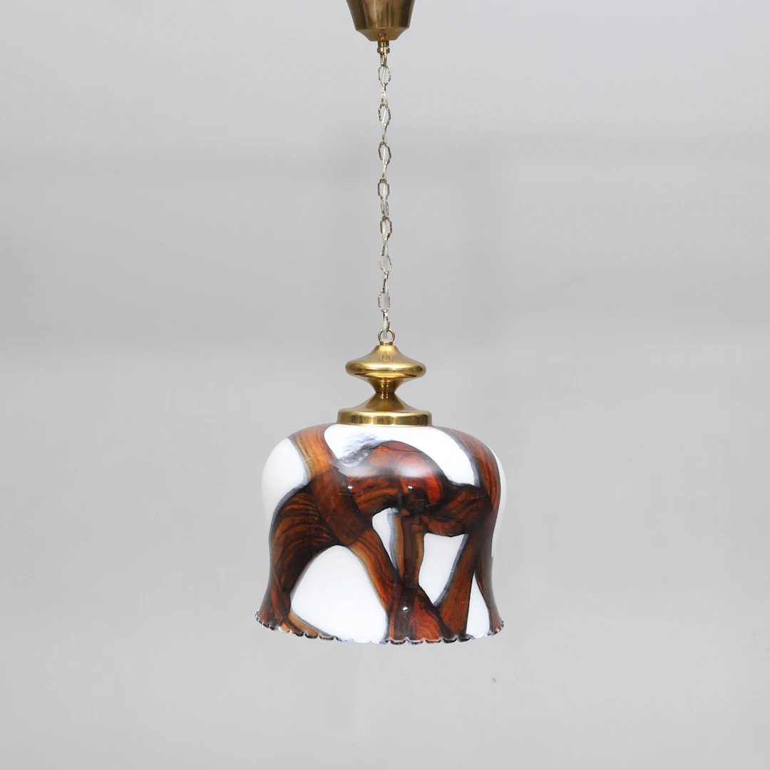 TAKLAMPA, glas och mässing, 1970-tal.