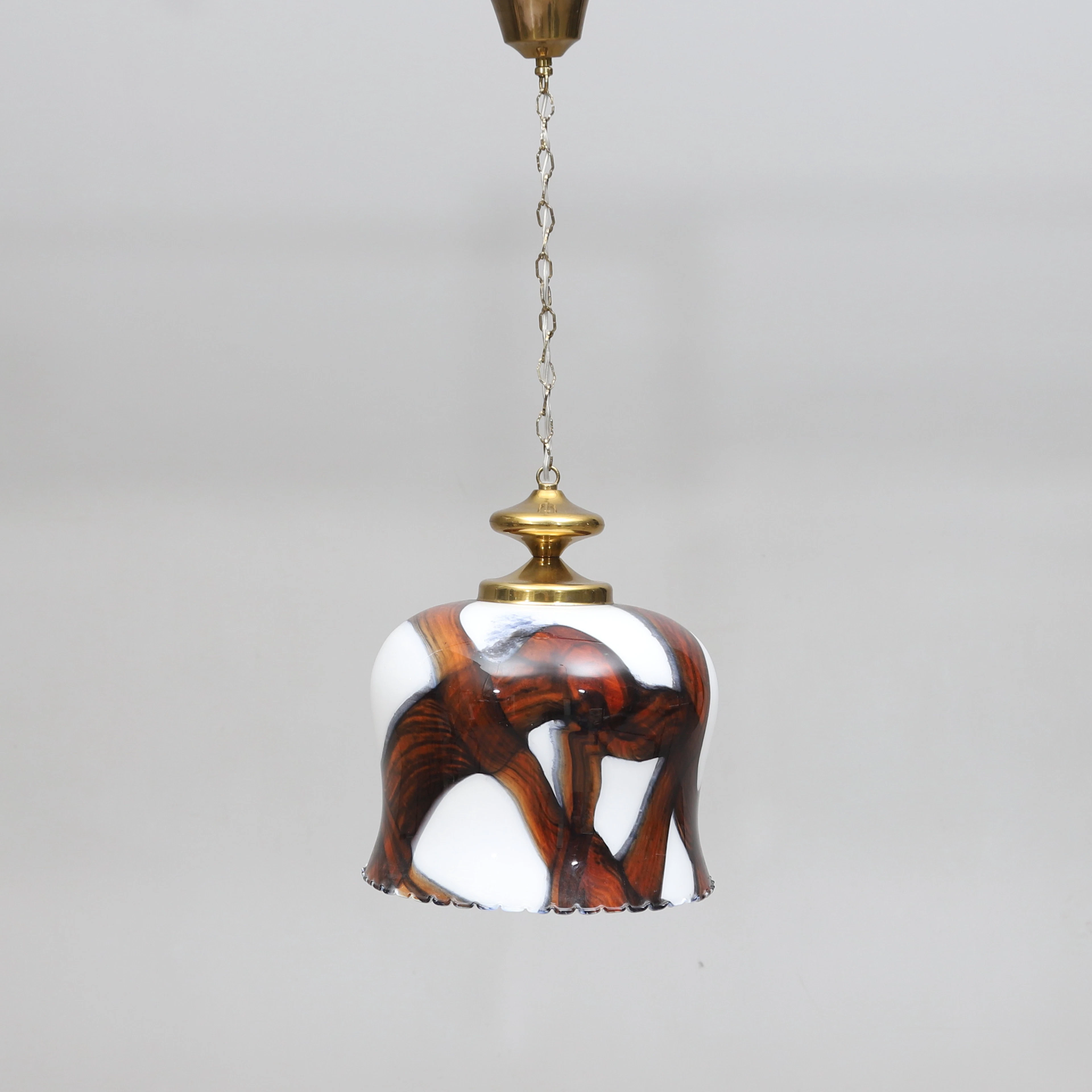 TAKLAMPA, glas och mässing, 1970-tal.