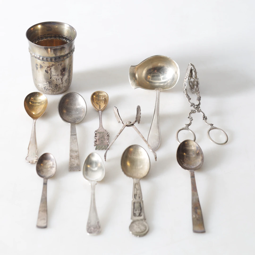 BESTICK & POKAL, 11 delar, silver. Totalvikt ca 315,4 gram.