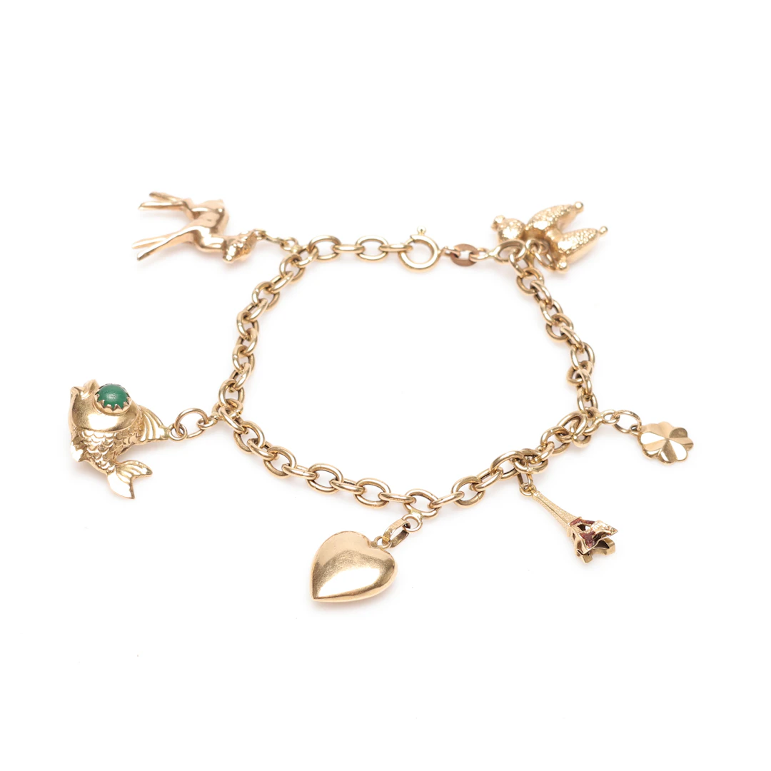 ARMBAND, Ankarlänk, med BERLOCKER, 18K, Guld, vikt cirka 12,6 gram.