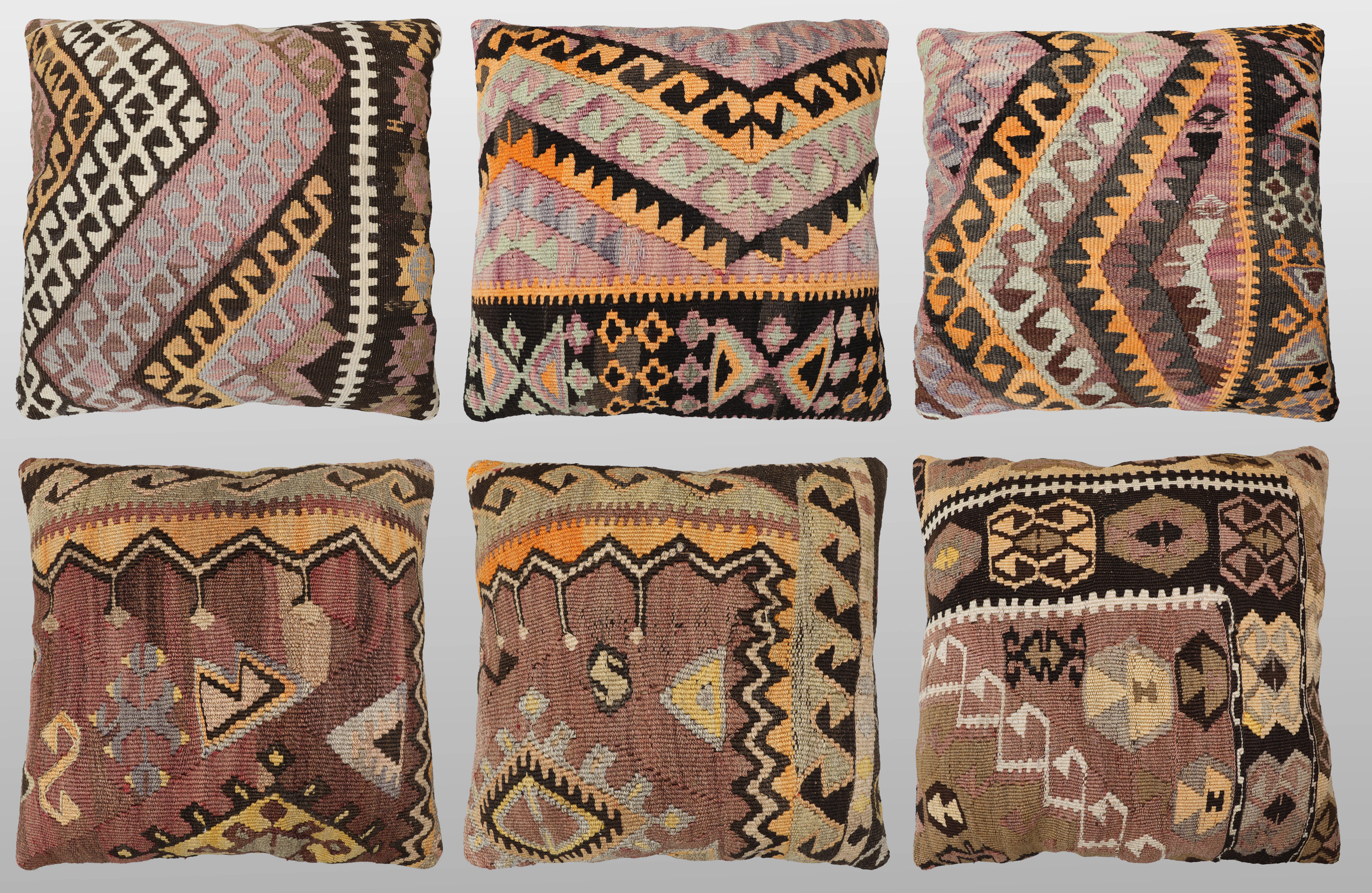 ORIENTMATTA. Parti kuddfodral 6st, anatoliska Kelim fragment, 50 x 50 cm.