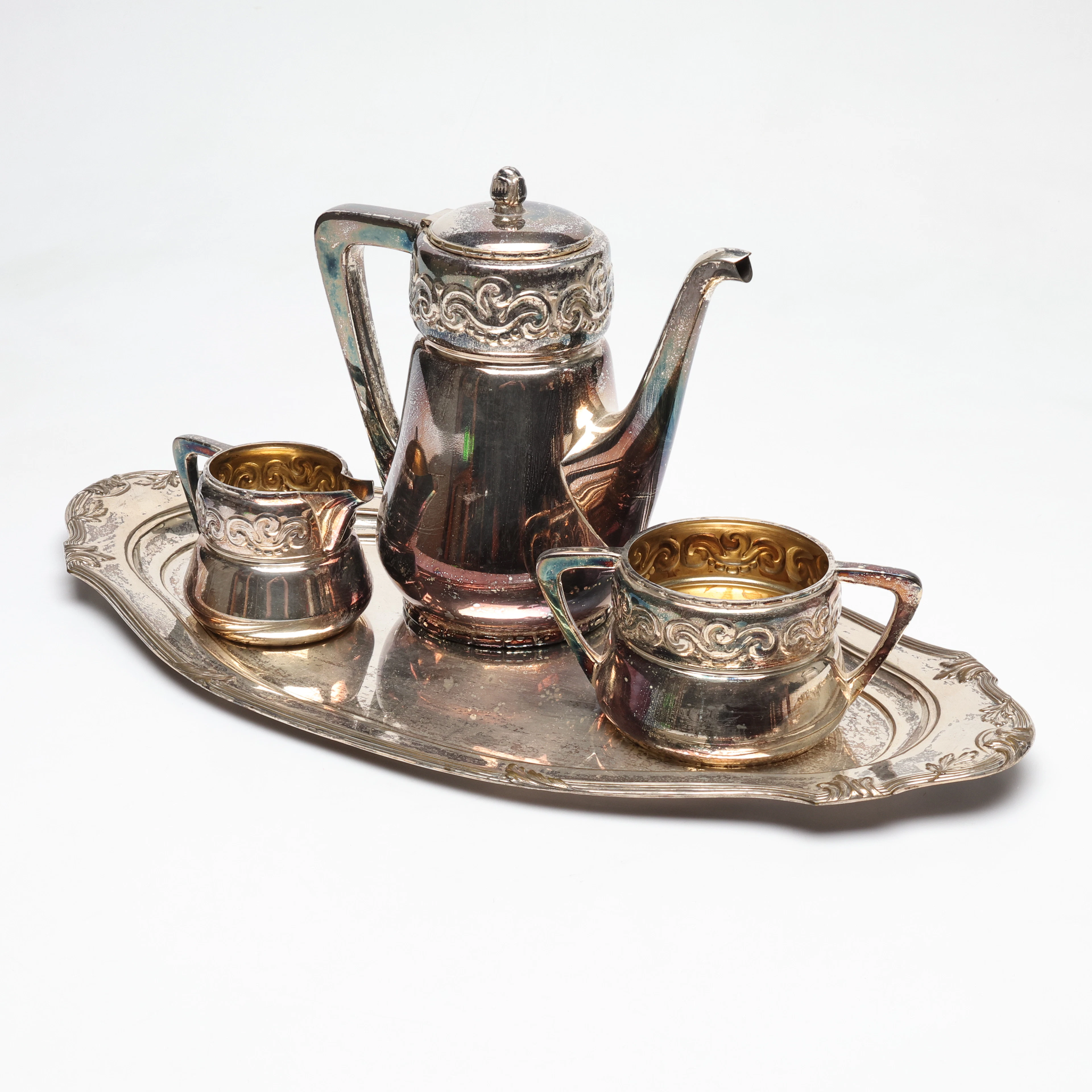 KAFFESERVIS, 4 delar, nysilver, 1900-tal.