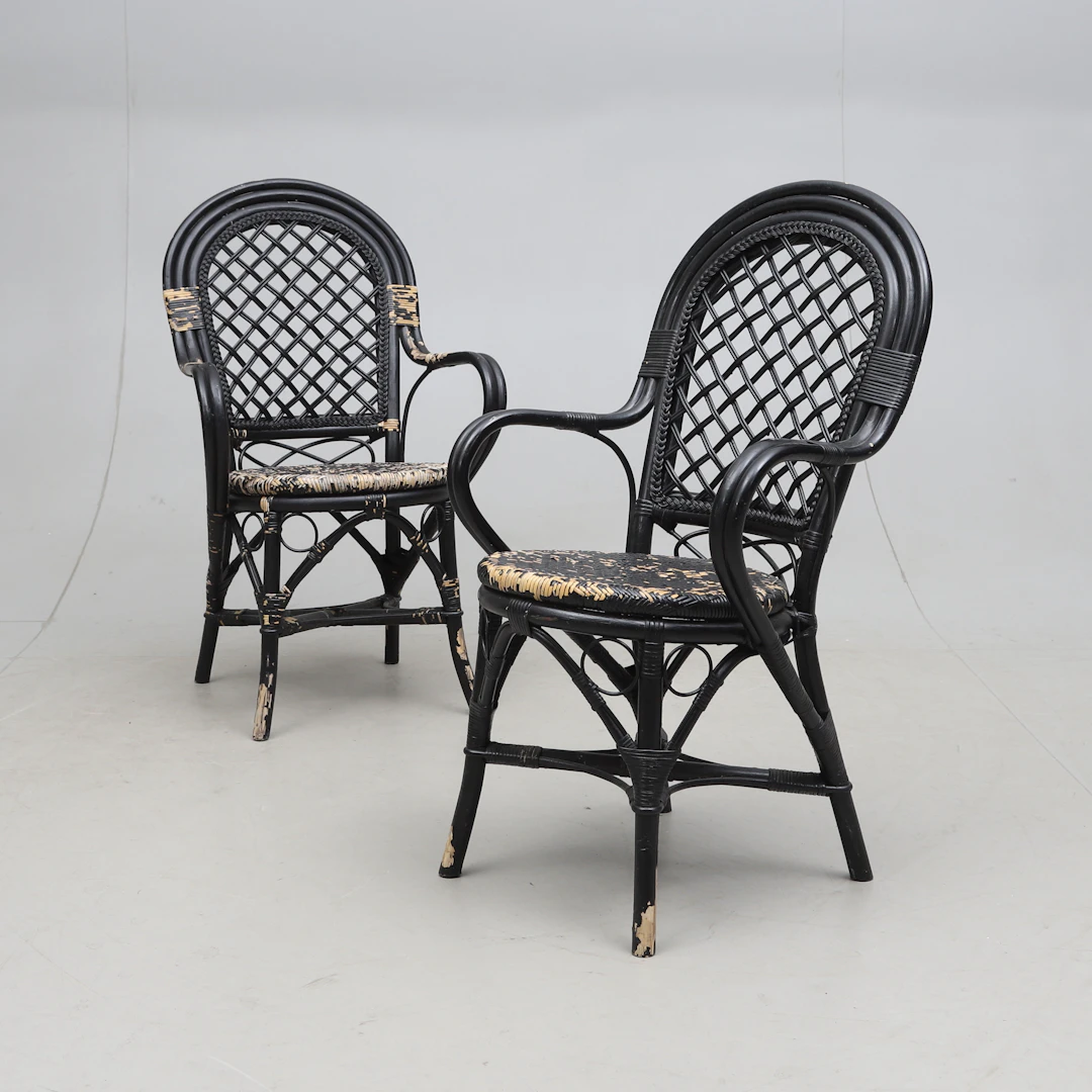 KORGSTOLAR, 2 st, bambu/rotting, 1900-tal.
