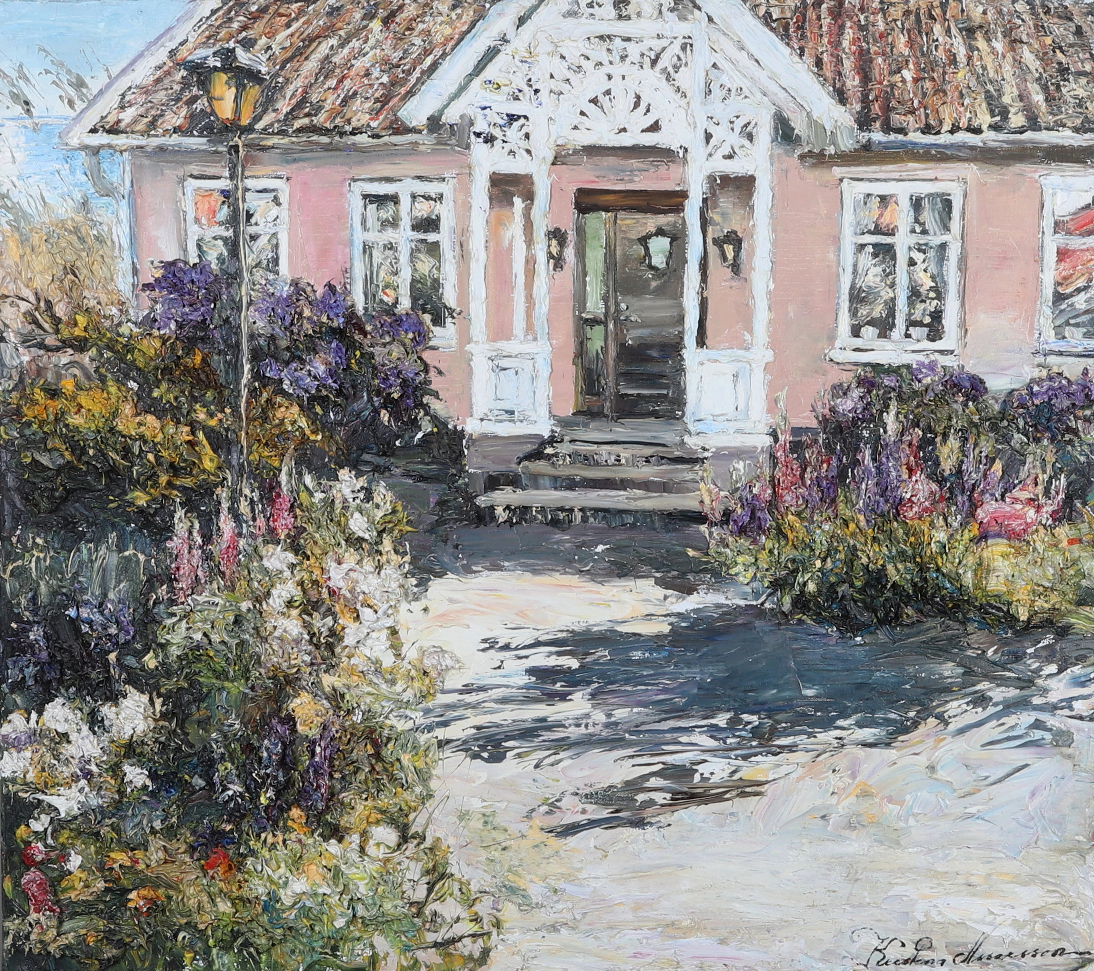 KRISTINA ASSARSSON. Olja på duk, "Rhododendrons och Lupinernas tid"