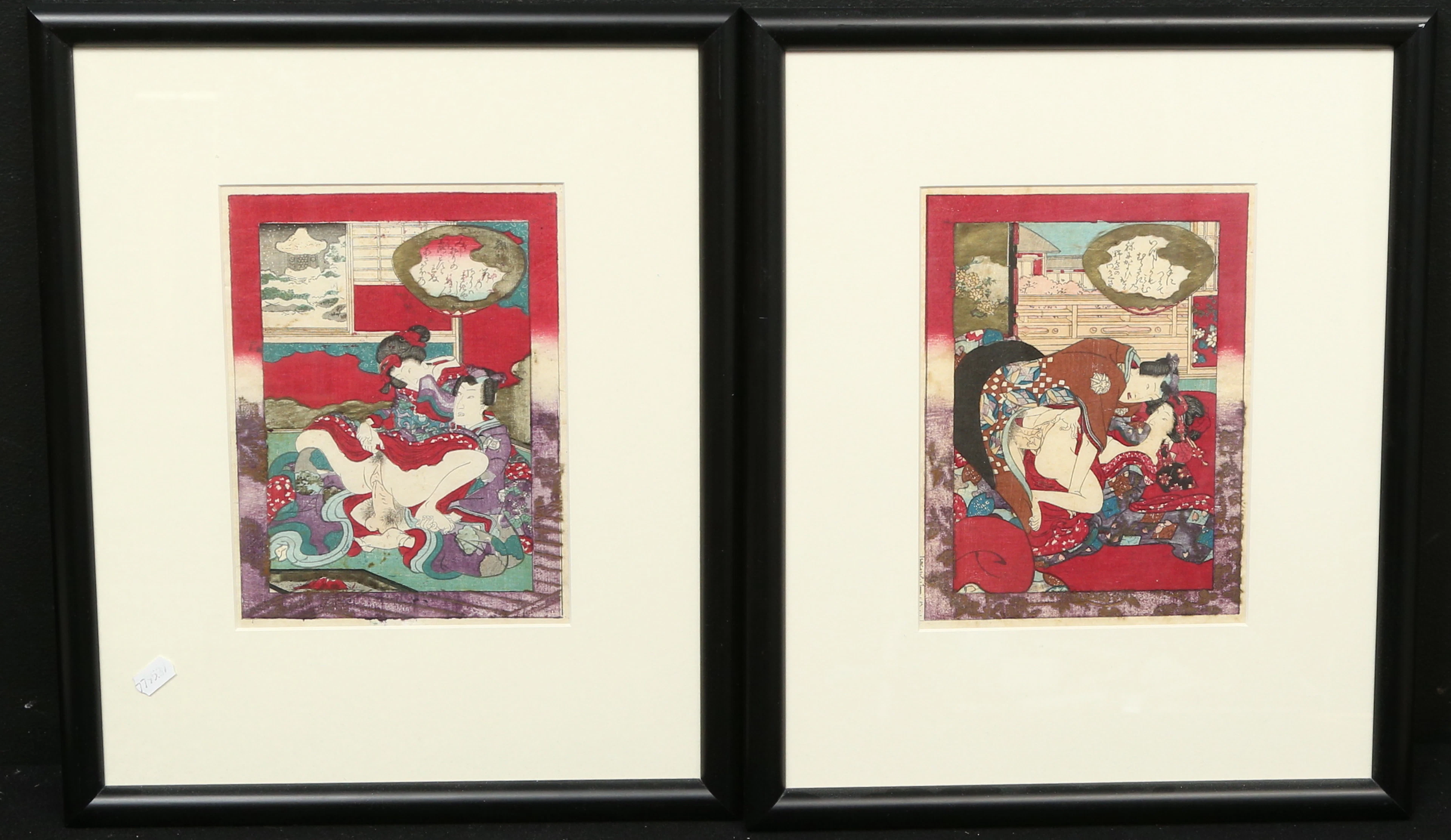 OIDENTIFIERAD KONSTNÄR. Shunga, 2st, kolorerade träsnitt, Japan, sannolikt