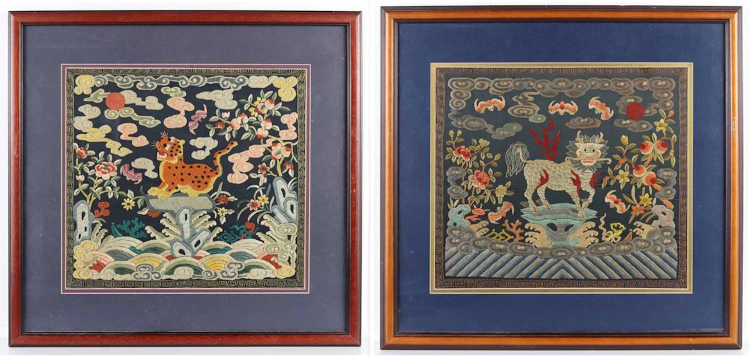 Lot 98 - A pair of Chinese embroidered silk panels