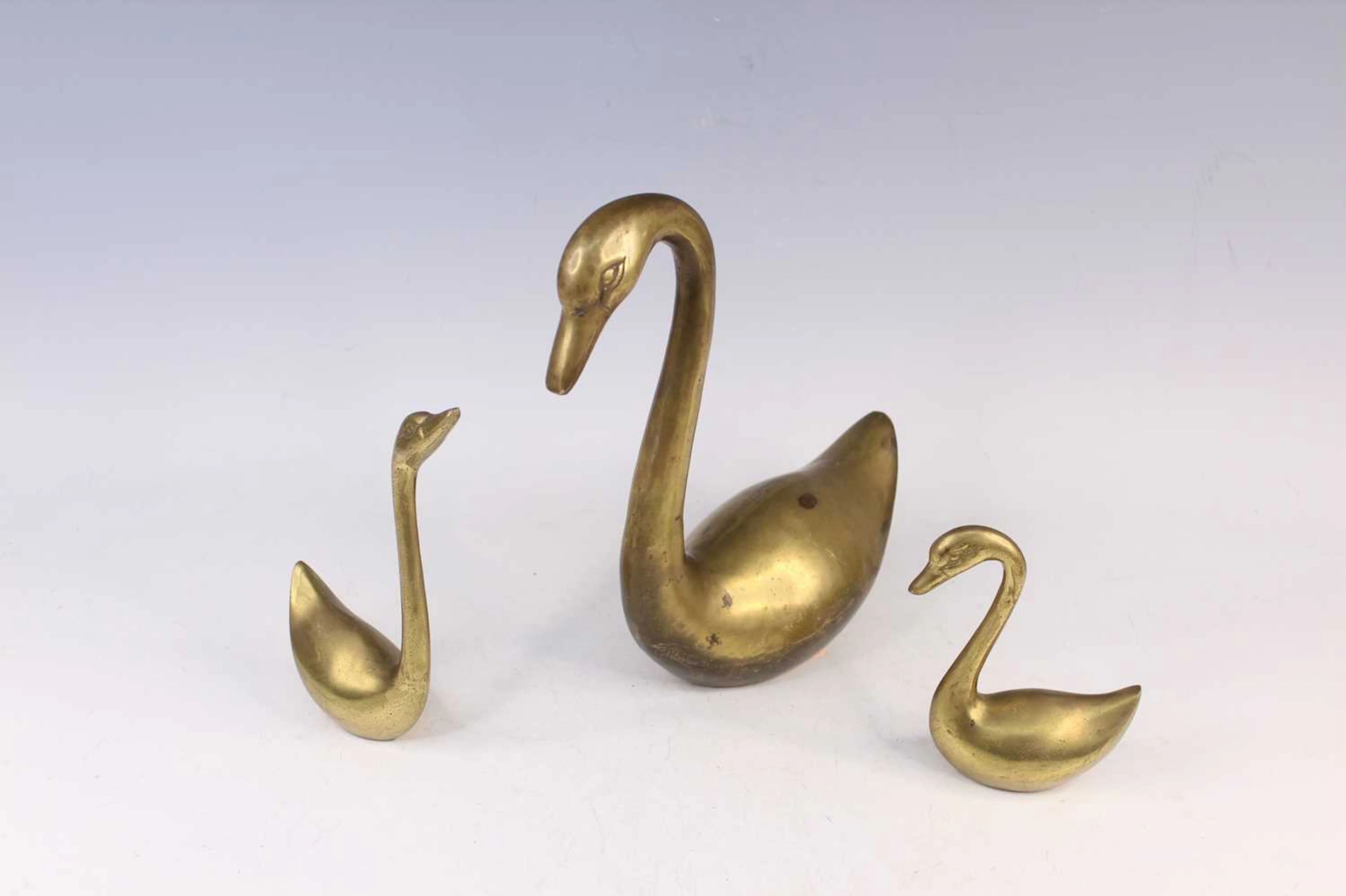 Lot 208 - Three Japanese Brass Swan Figures, 20th