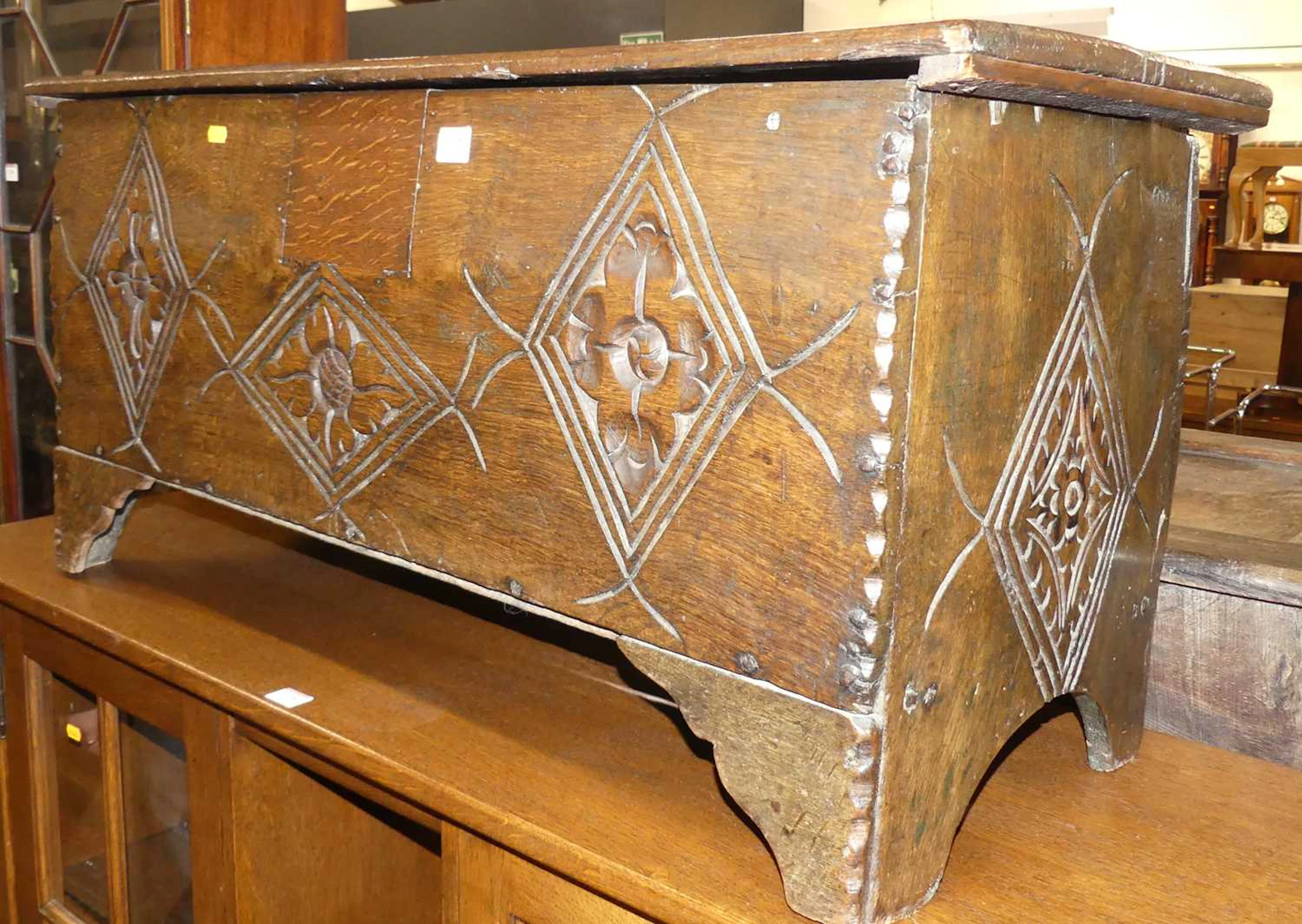 Lot 1207 - An antique close-nailed oak six-plank